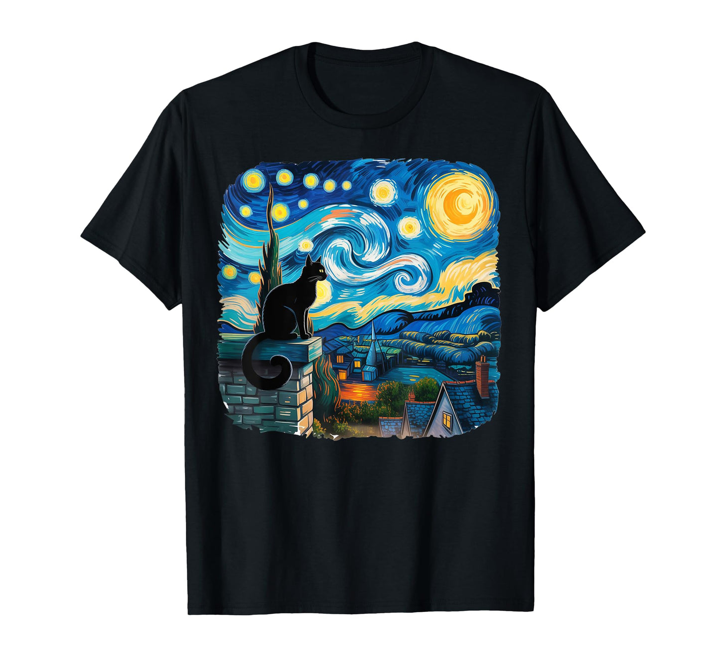 Cat Starry Night Van Gogh Cat For Cat Lover Cat Dad Cat Mom T-Shirt
