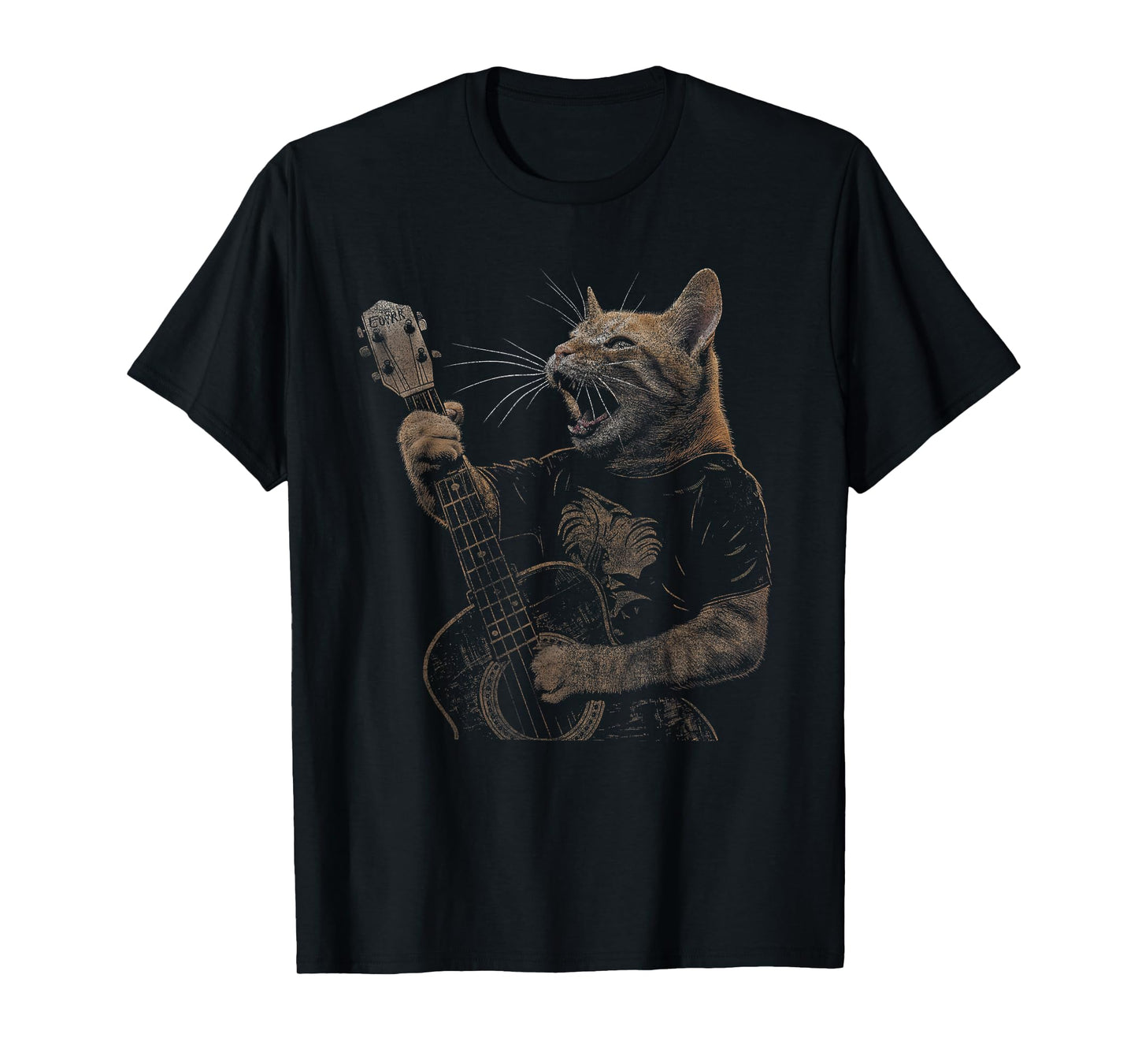 Funny Cat Guitar - Rock and Roll Music Band Concert Vintage T-Shirt for Men Women Kids