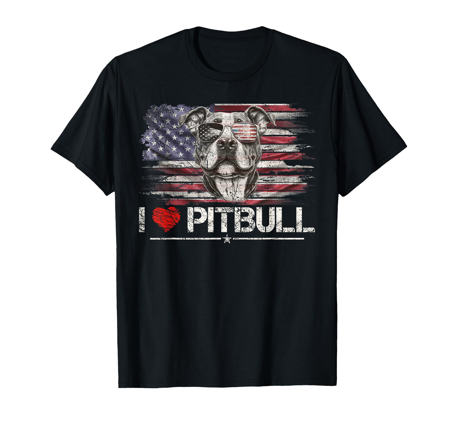 Vintage USA Flag I Love My Pitbull Dog Heart, Pittie Lover T-Shirt for Women Kids Men