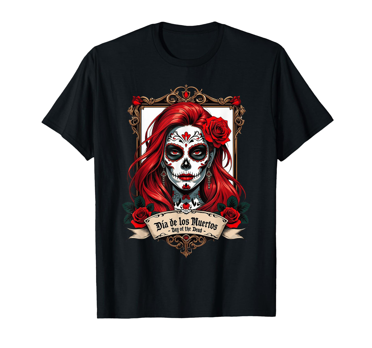 Floral Sugar Skull Day of the Dead Dia De Muertos T-Shirt