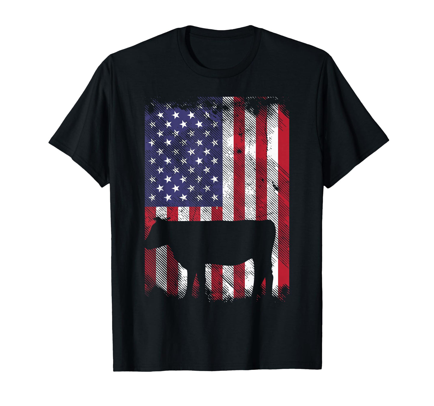 American Flag Cow Vintage Farm Animal Patriotic Farmer Gift T-Shirt