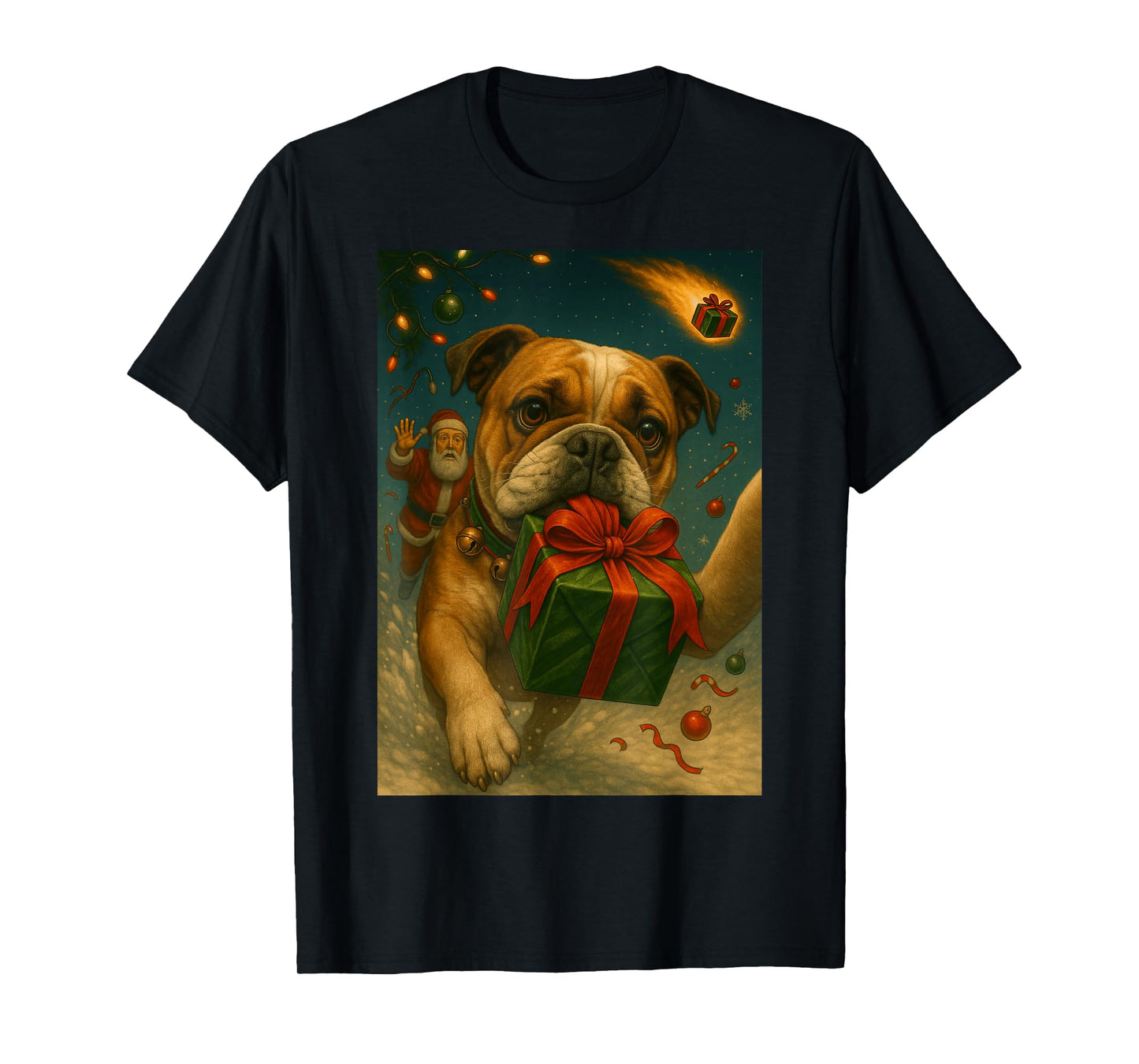 Christmas English Bulldog Shirt - Funny Dog Selfie & Santa T-Shirt
