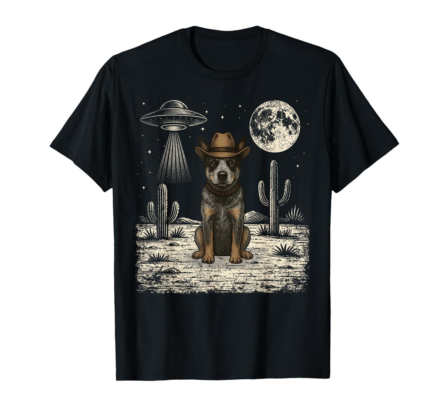 Funny Blue Heeler Cowboy Western Dog UFO T-Shirt