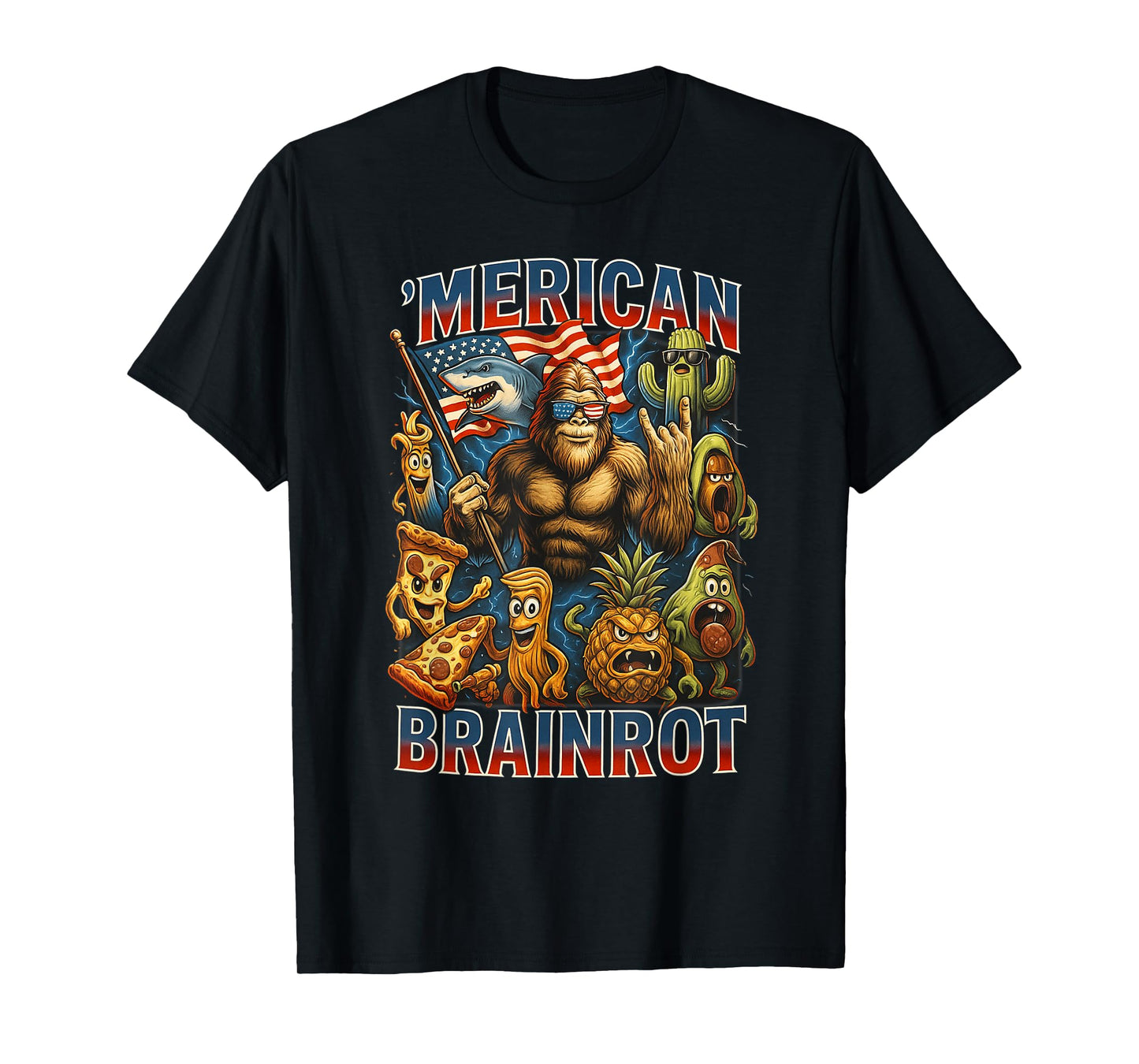 Italian Brainrot Big Meme 4th of July Flag Foot T-Shirt