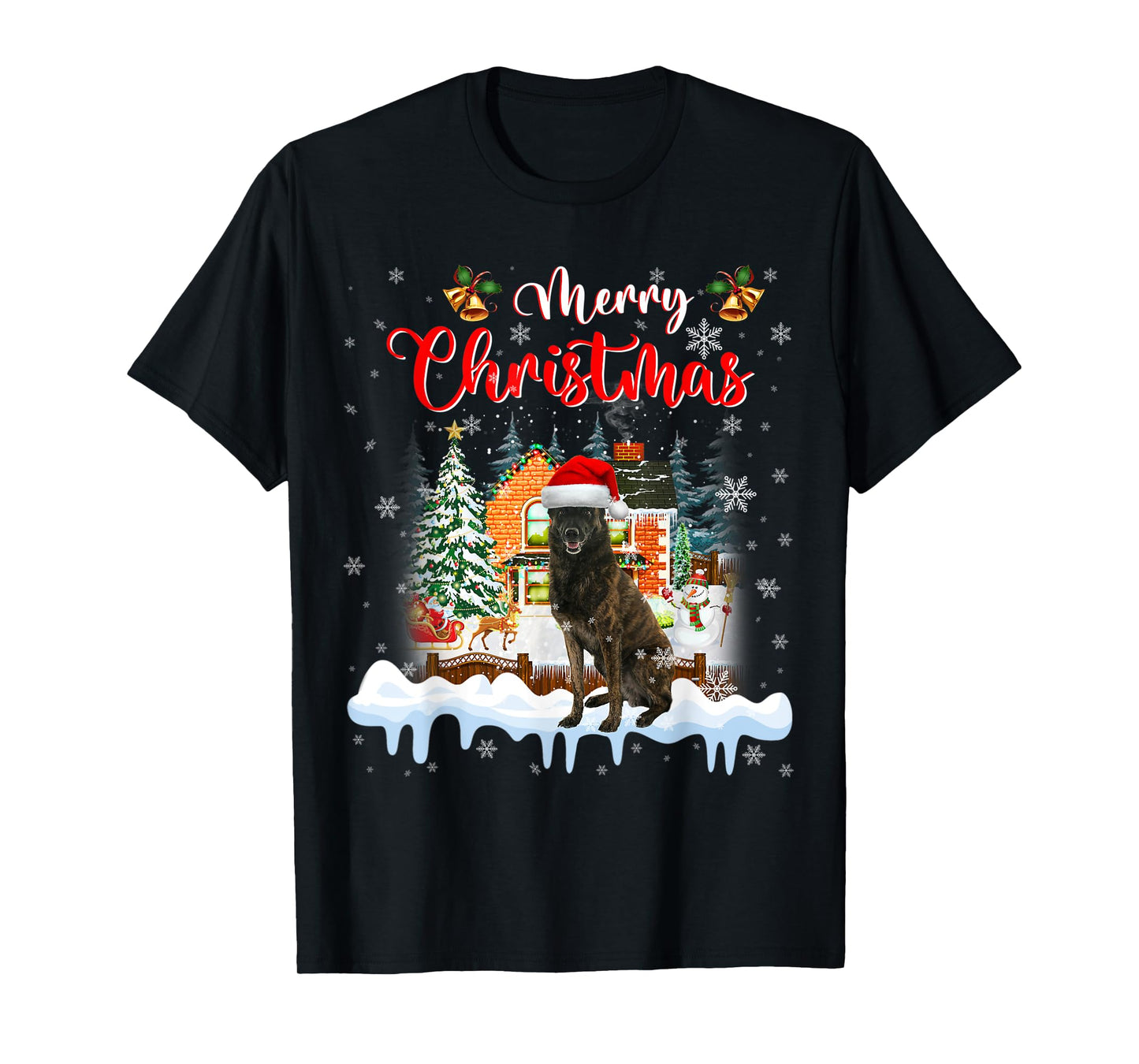 Merry Christmas Dutch Shepherd Dog Santa Hat Lights Xmas T-Shirt