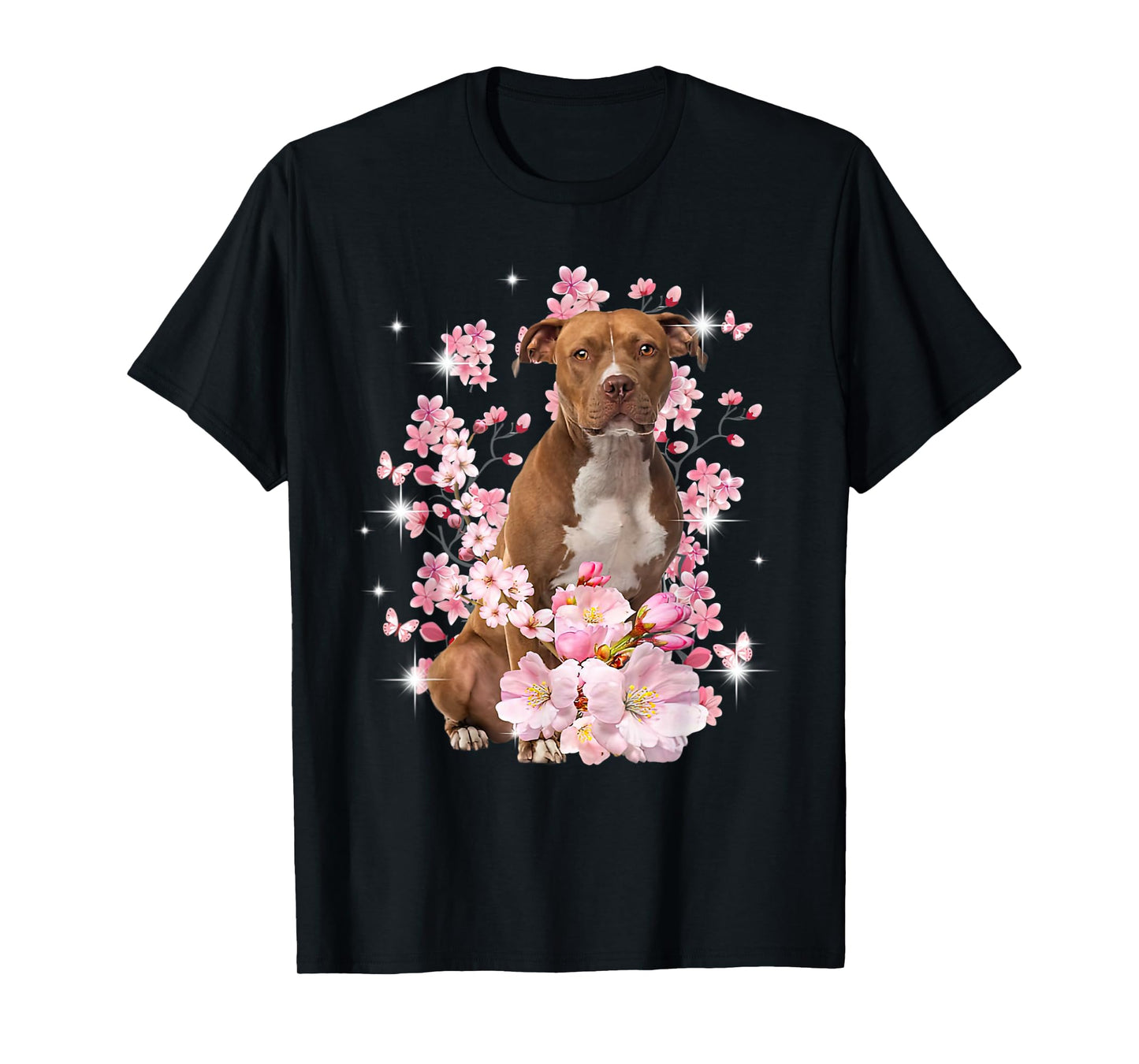 Pitbull Dog Japanese Cherry Blossom Sakura Flower T-Shirt