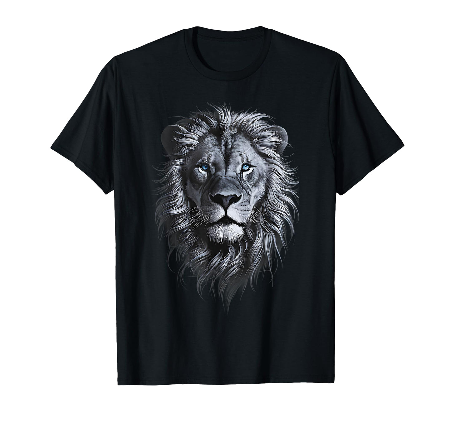Lion Head With Blue Eyes Black art for lions lover Animals T-Shirt