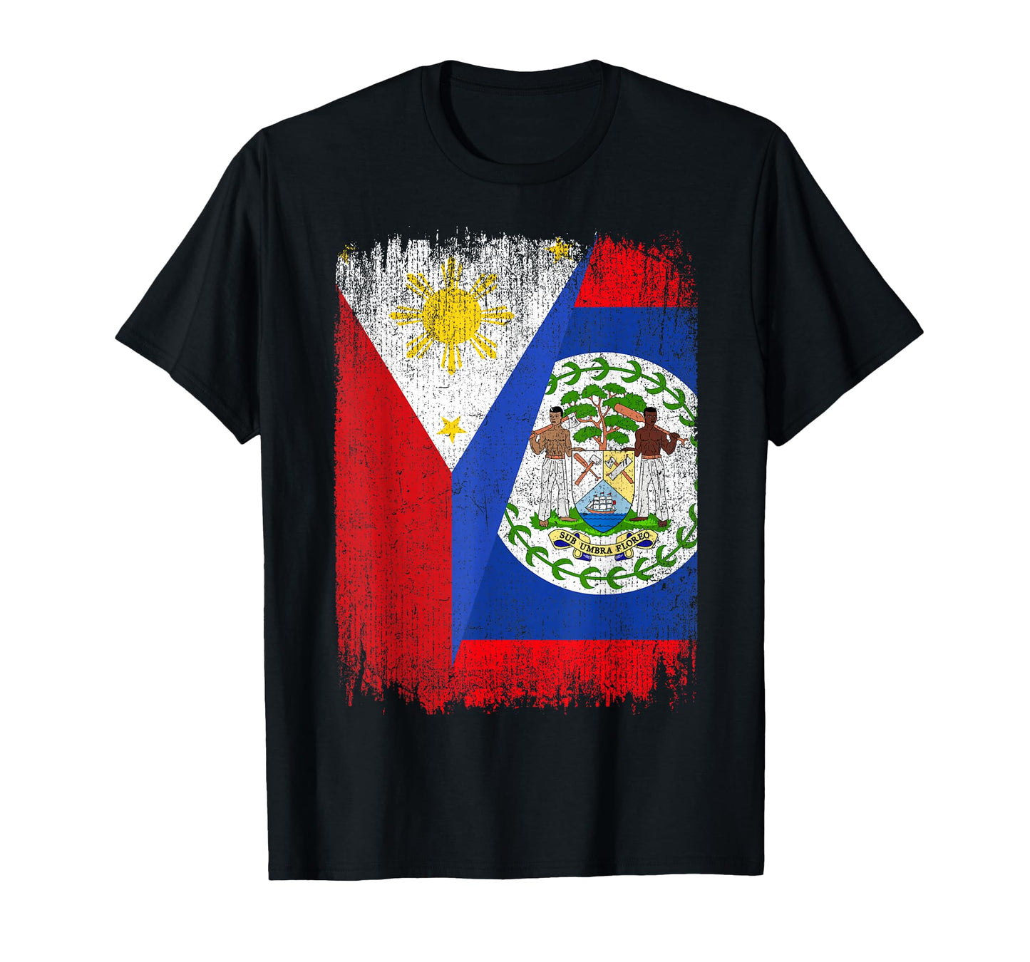Half Philippines Belize Flag Filipino Belizean Roots T-Shirt