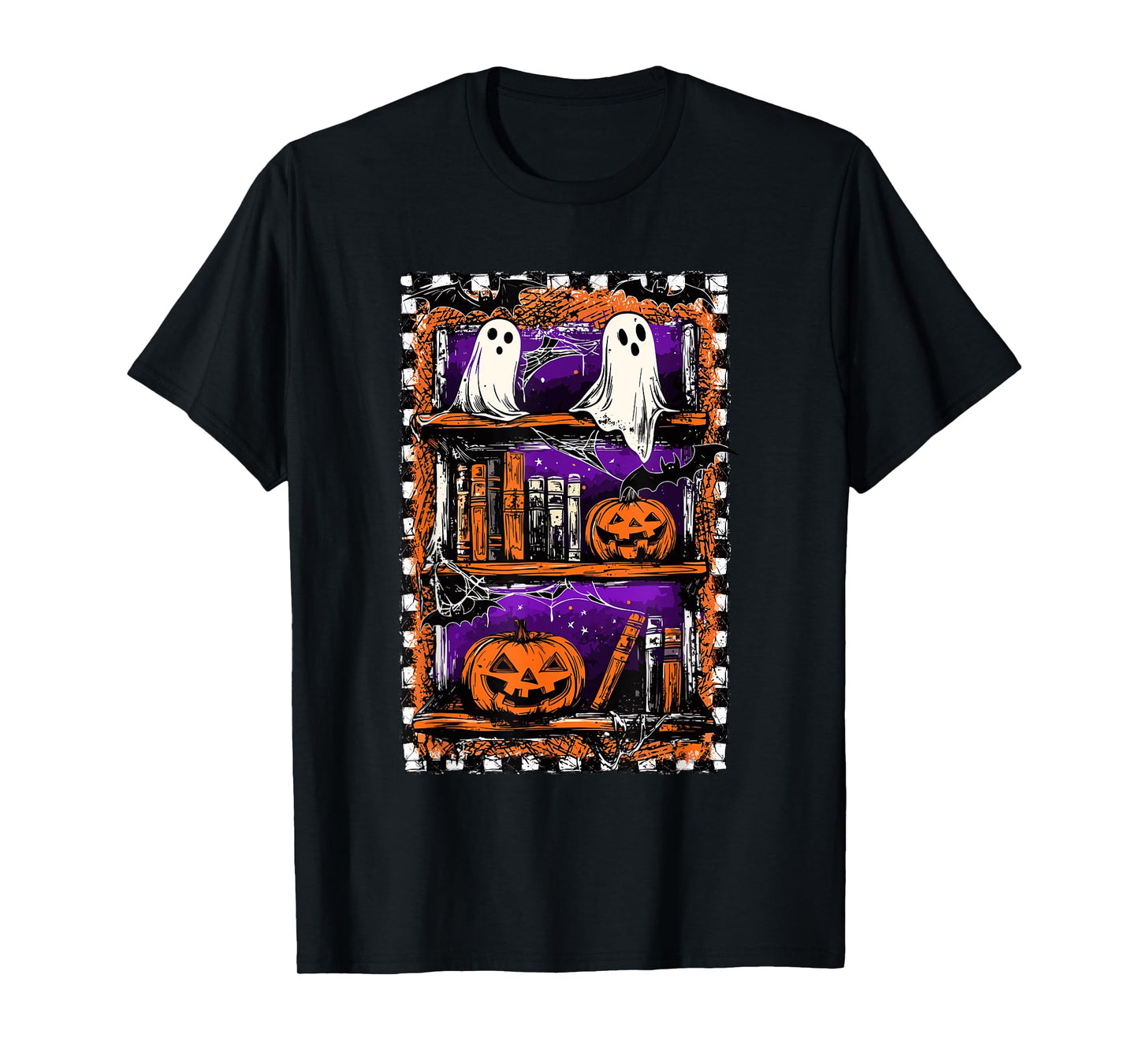 Cute Ghost Book Lover Halloween Spooky Bookshelf Pumpkin Boo T-Shirt