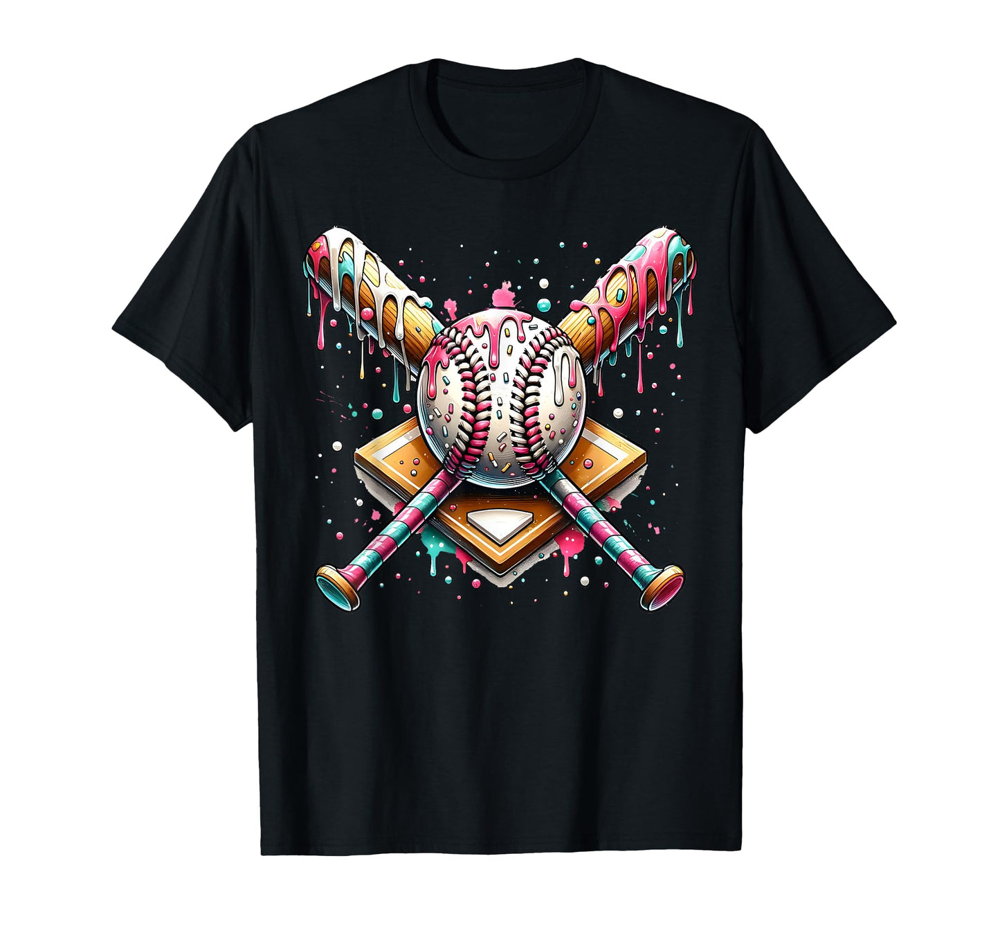 Baseball Home Plate Ice Cream Drip Baseball with Sprinkles T-Shirt