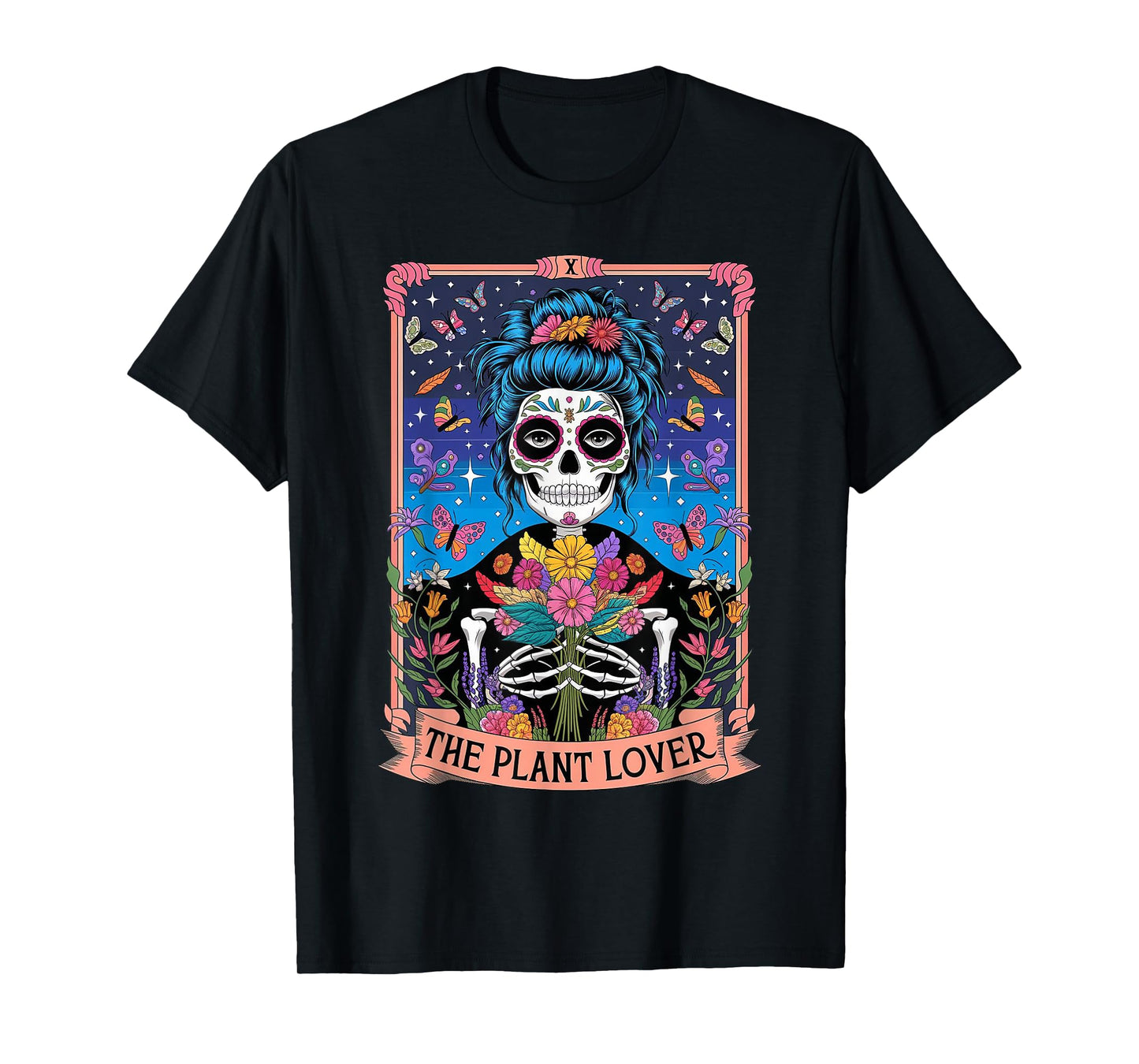 The Plant Lady Funny Mystic Skeleton Tarot Cards Plant Lover T-Shirt