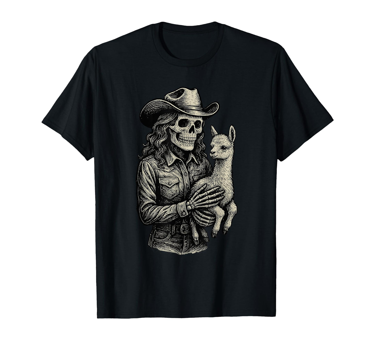Skeleton Cowgirl Llama Cowboy Alt Goth Skull Western Gothic T-Shirt