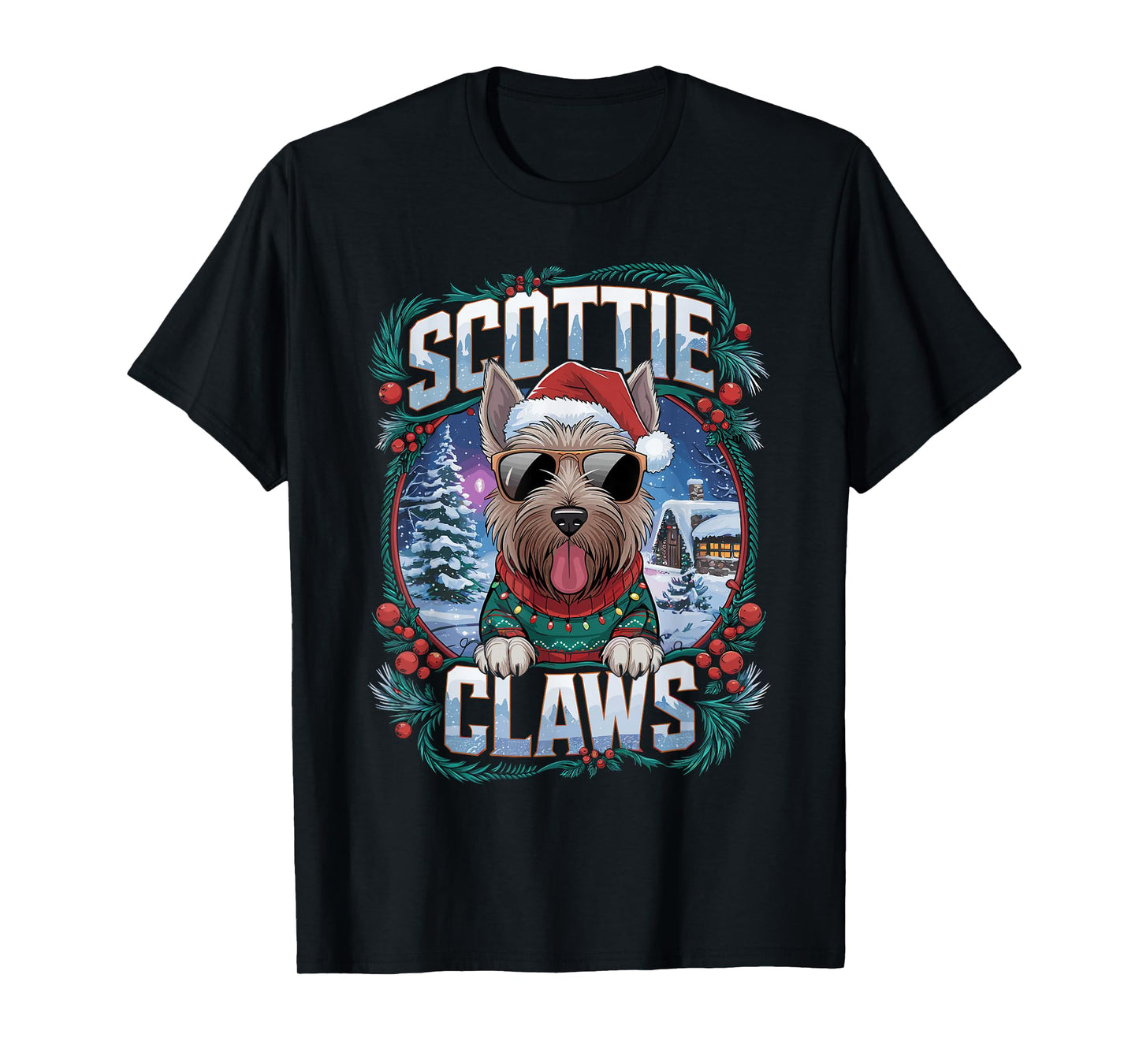 Christmas Top Santa Scottie Claws Dog Owner Scottish Terrier T-Shirt