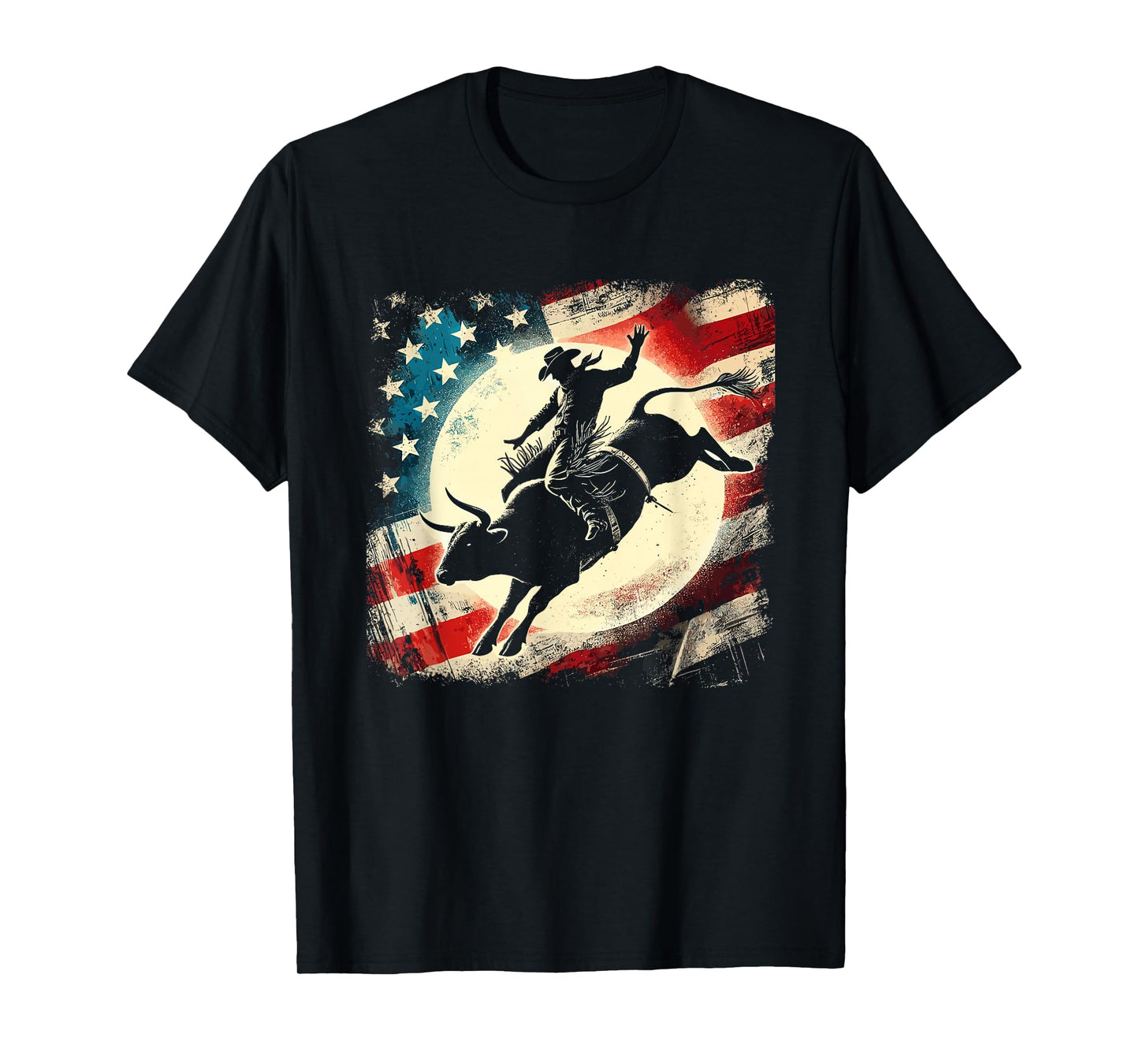 Bull Riding & Rodeo Bull Rider, Cowboy, Western & USA Flag T-Shirt