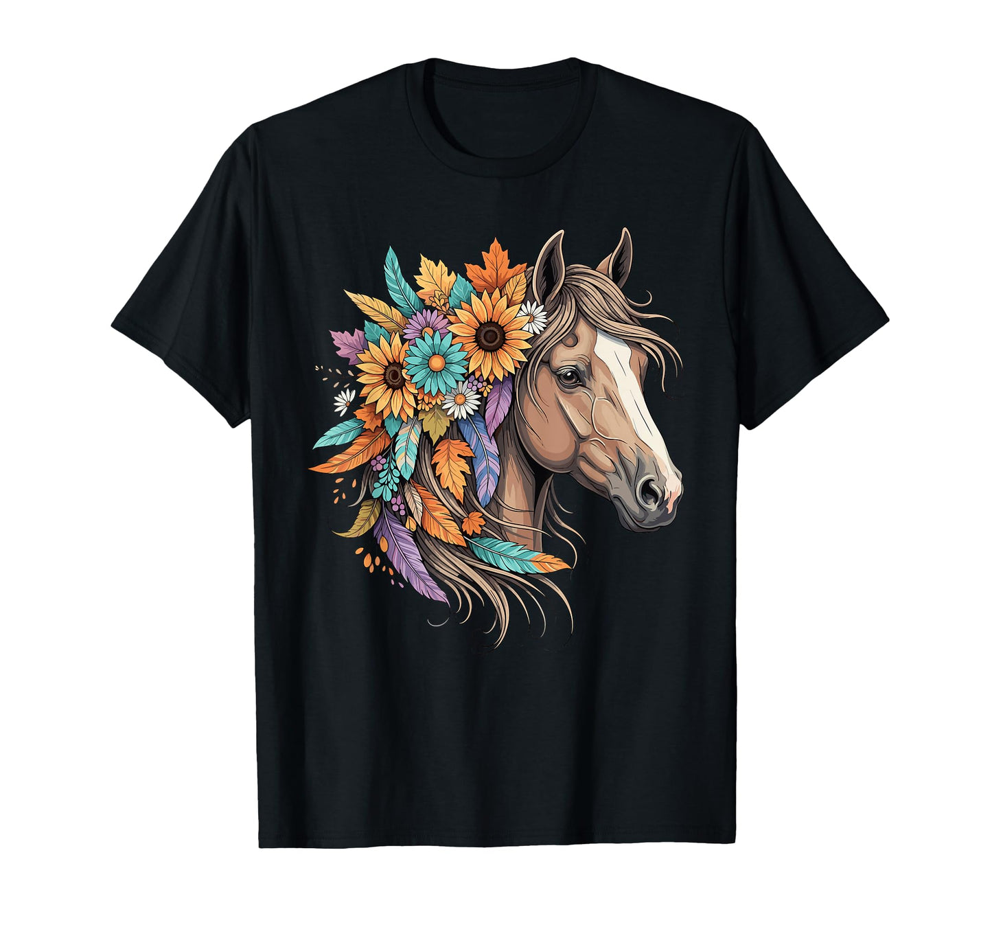 Floral Wild Horse Country Horse Riding Women Girls T-Shirt