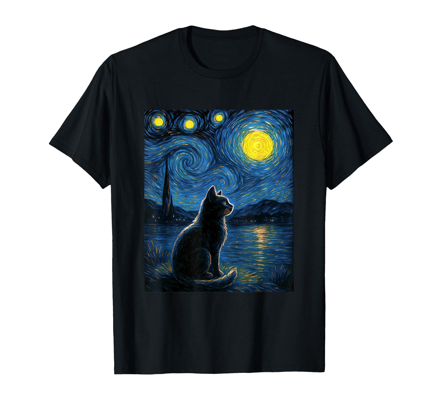 Black Cats Lover Starry Night Mom Dad Kids Men Youth Women T-Shirt