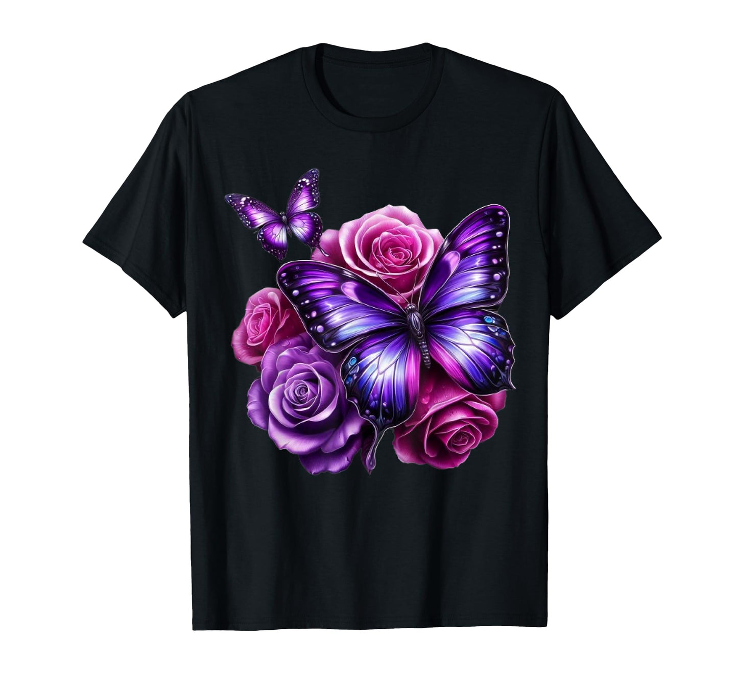 Beautiful Butterfly Purple Rose Butterfly Lovers Gifts Women T-Shirt