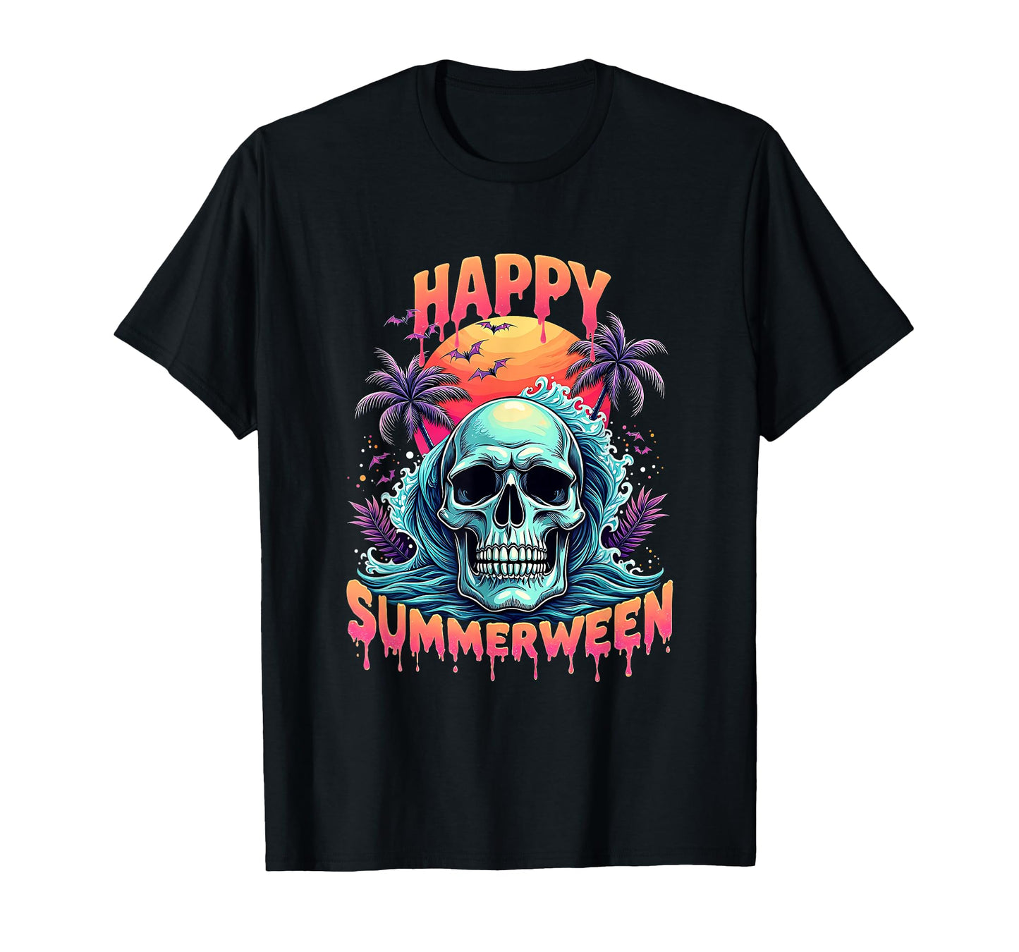 Happy Summerween Skeleton Summer Watermelon Jack-o-lantern T-Shirt