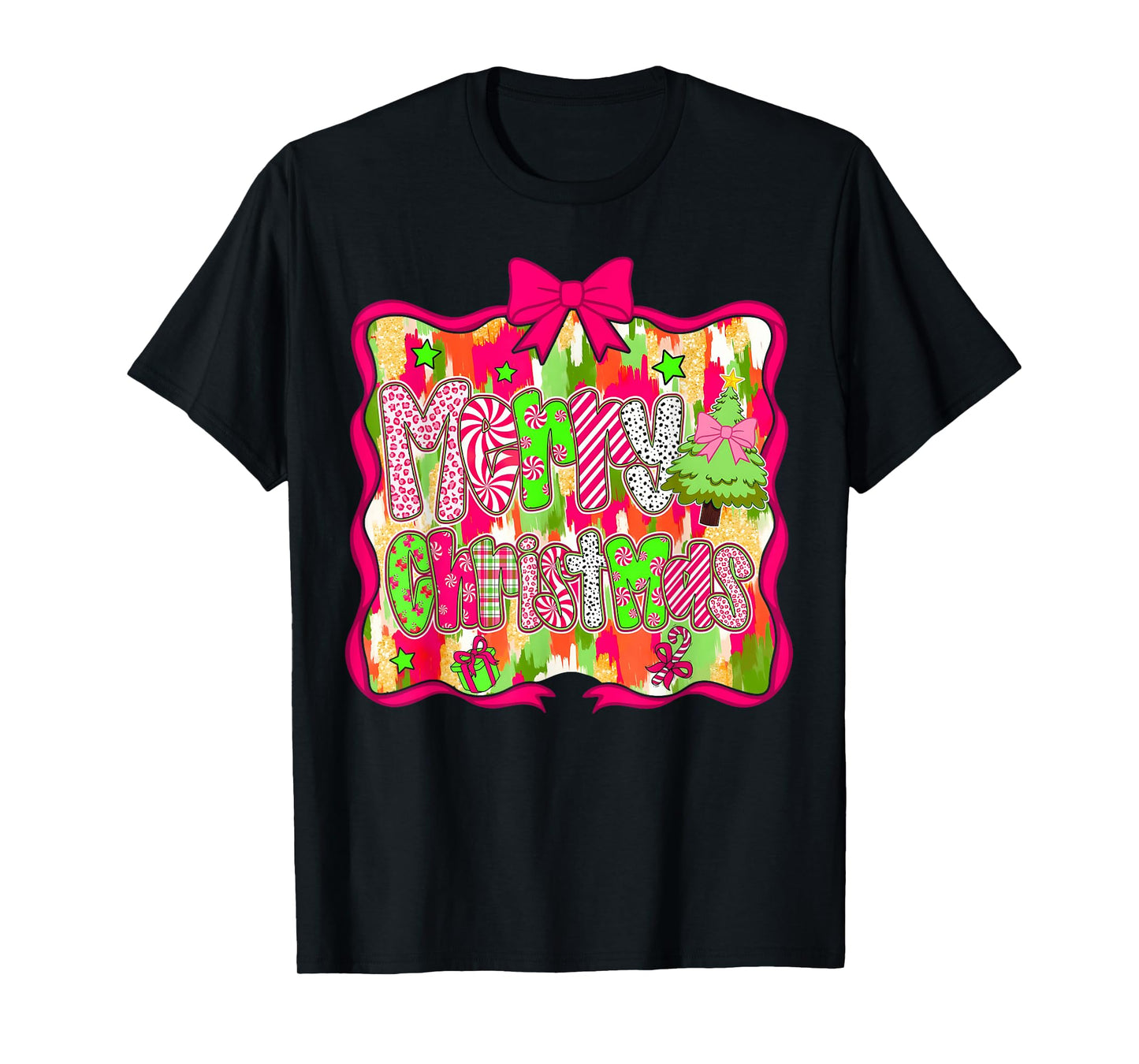 Merry Christmas Candy Coquette Bow Xmas Tree Family Girly T-Shirt