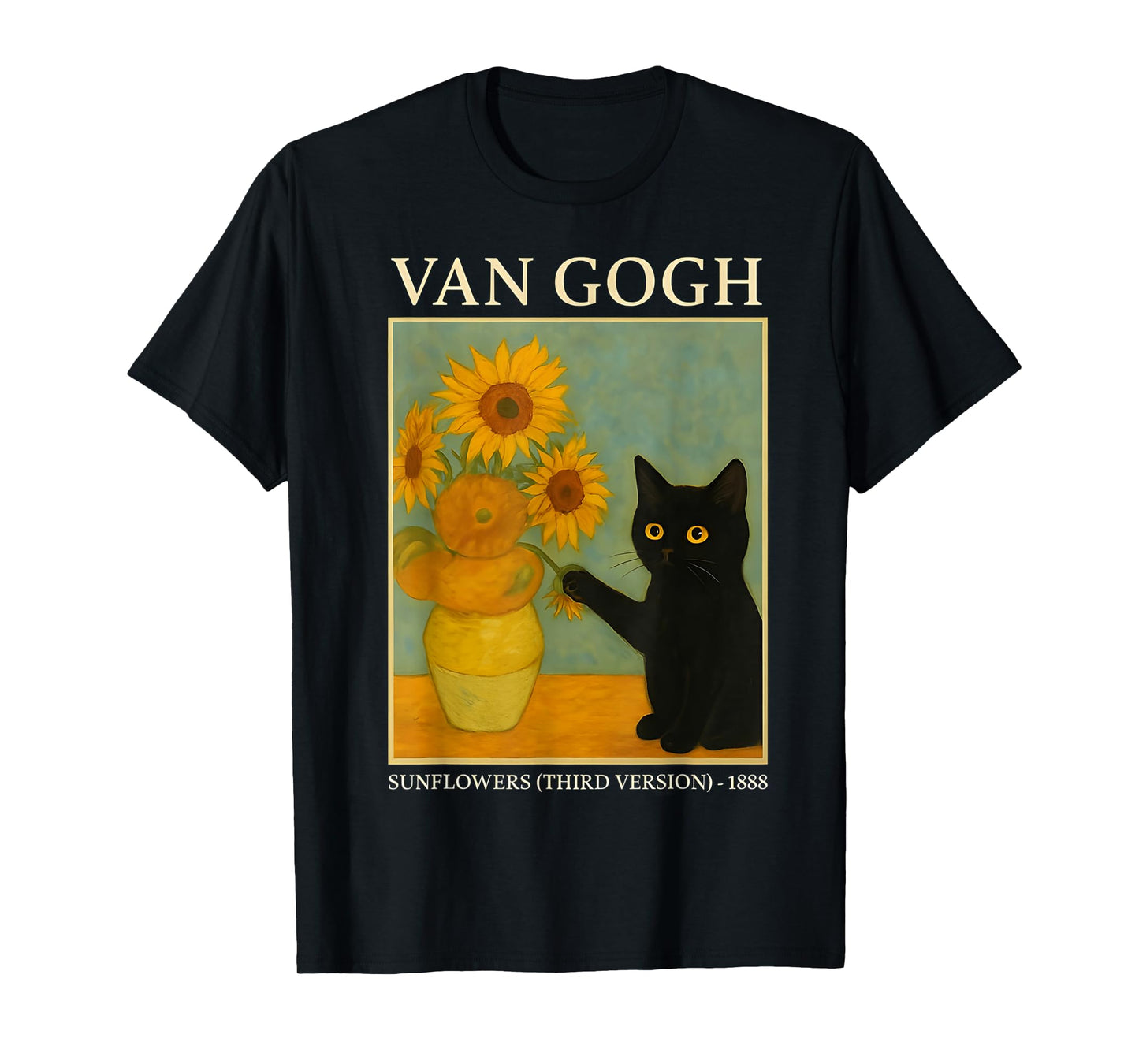 Funny Black Cat with Sunflowers Style T-Shirt