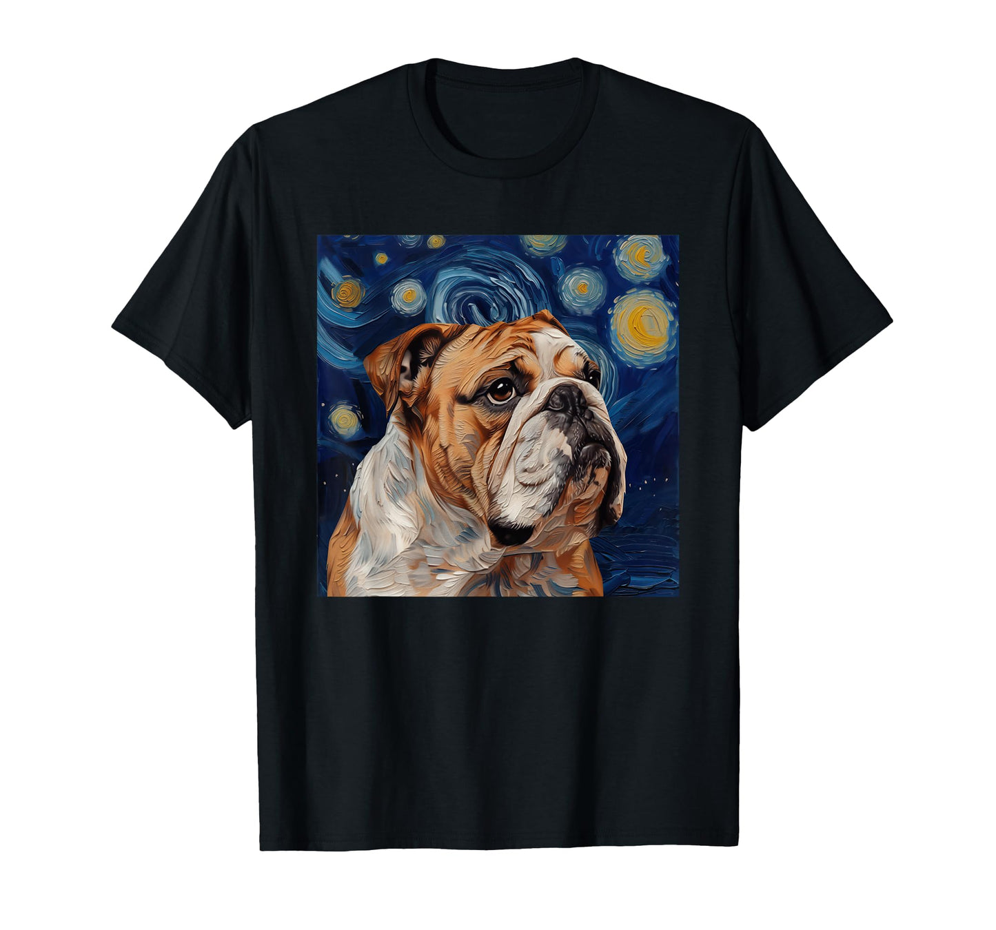 Bulldog Dog Van Gogh Style Starry Night T-Shirt