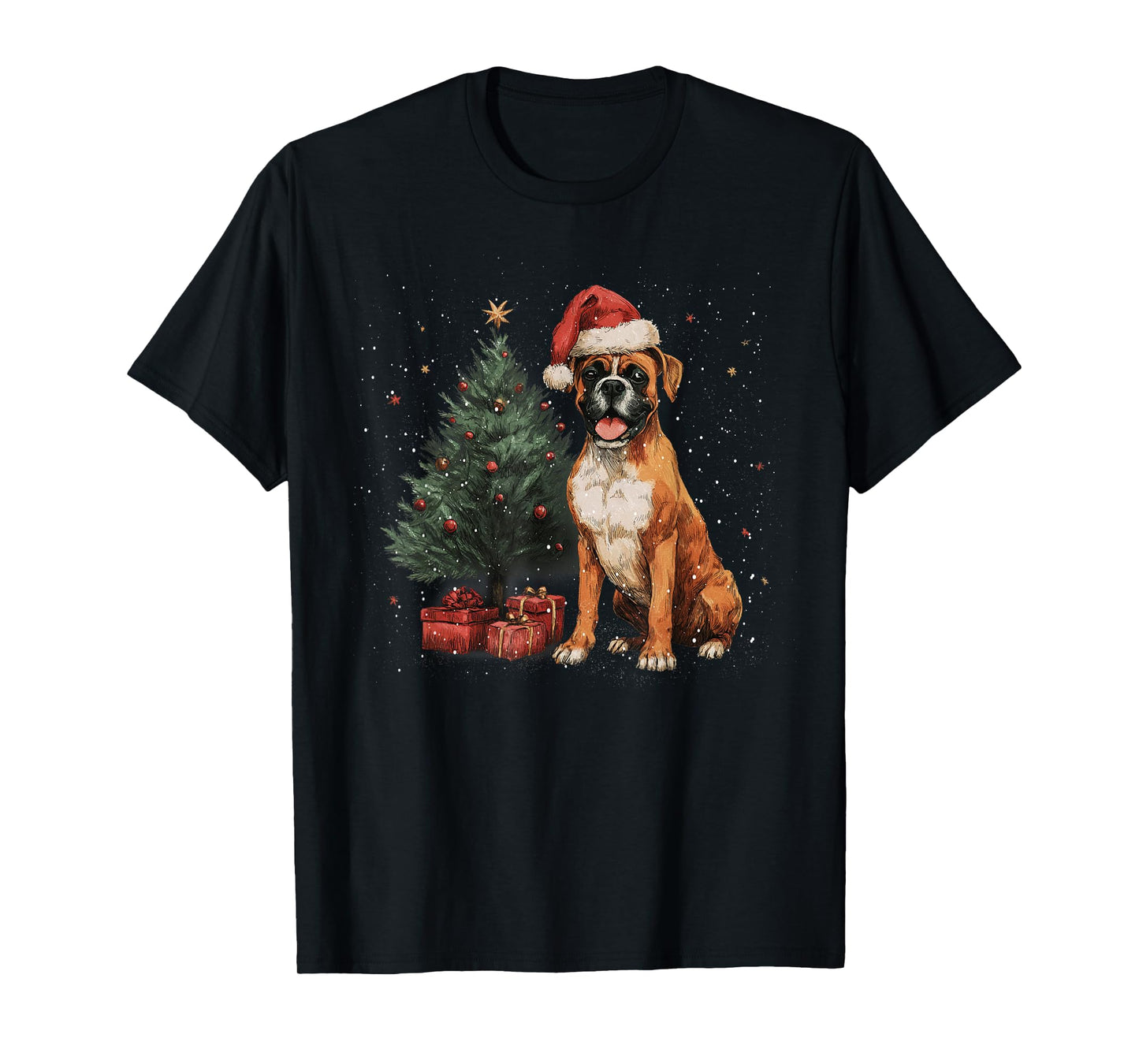 Funny Boxer Christmas Tree Dog Lights Xmas T-Shirt