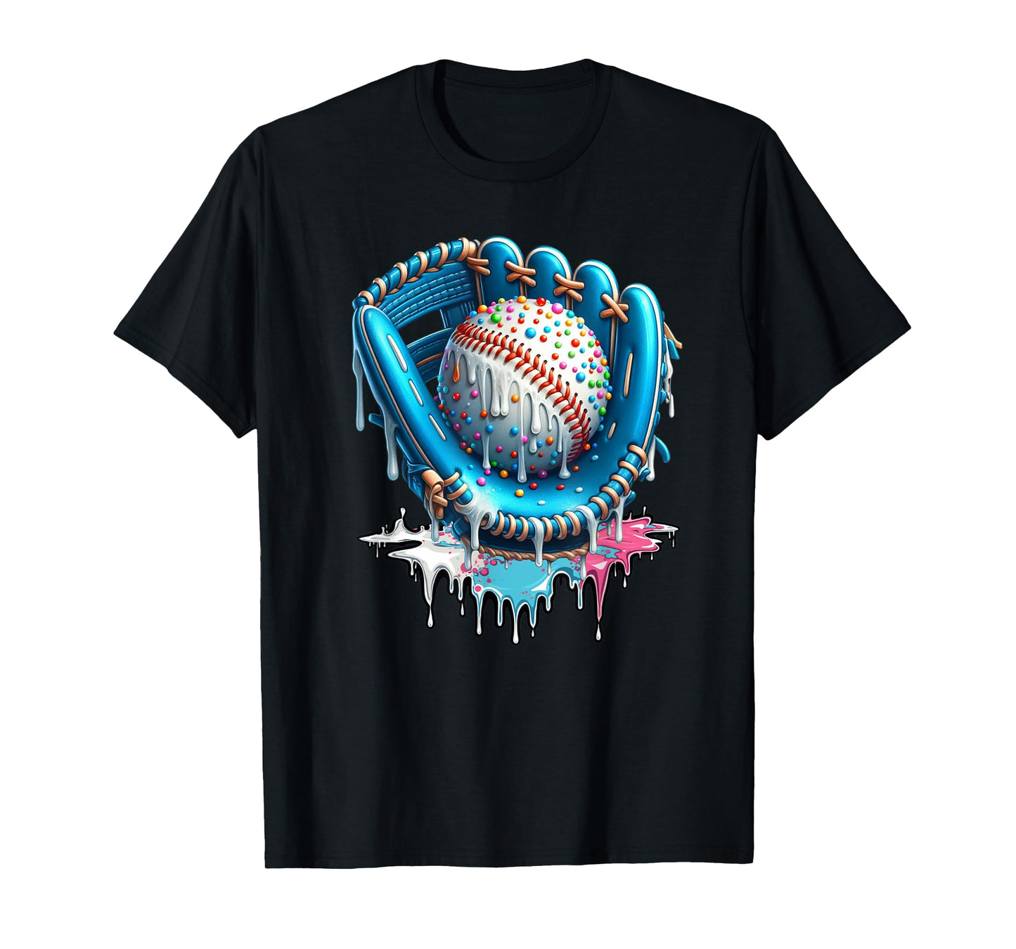Baseball Ice Cream Drip Sprinkles Softball Glove T-Shirt