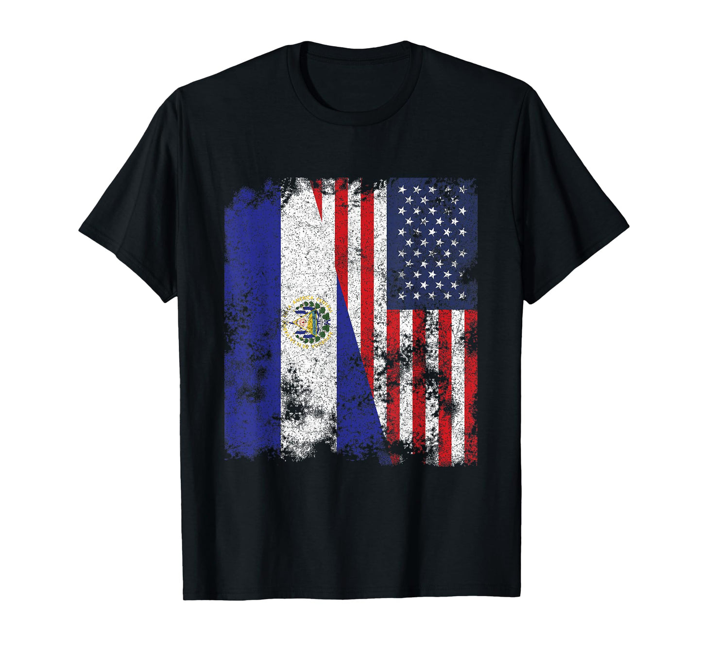 El Salvador USA Flag Distressed - Half American T-Shirt