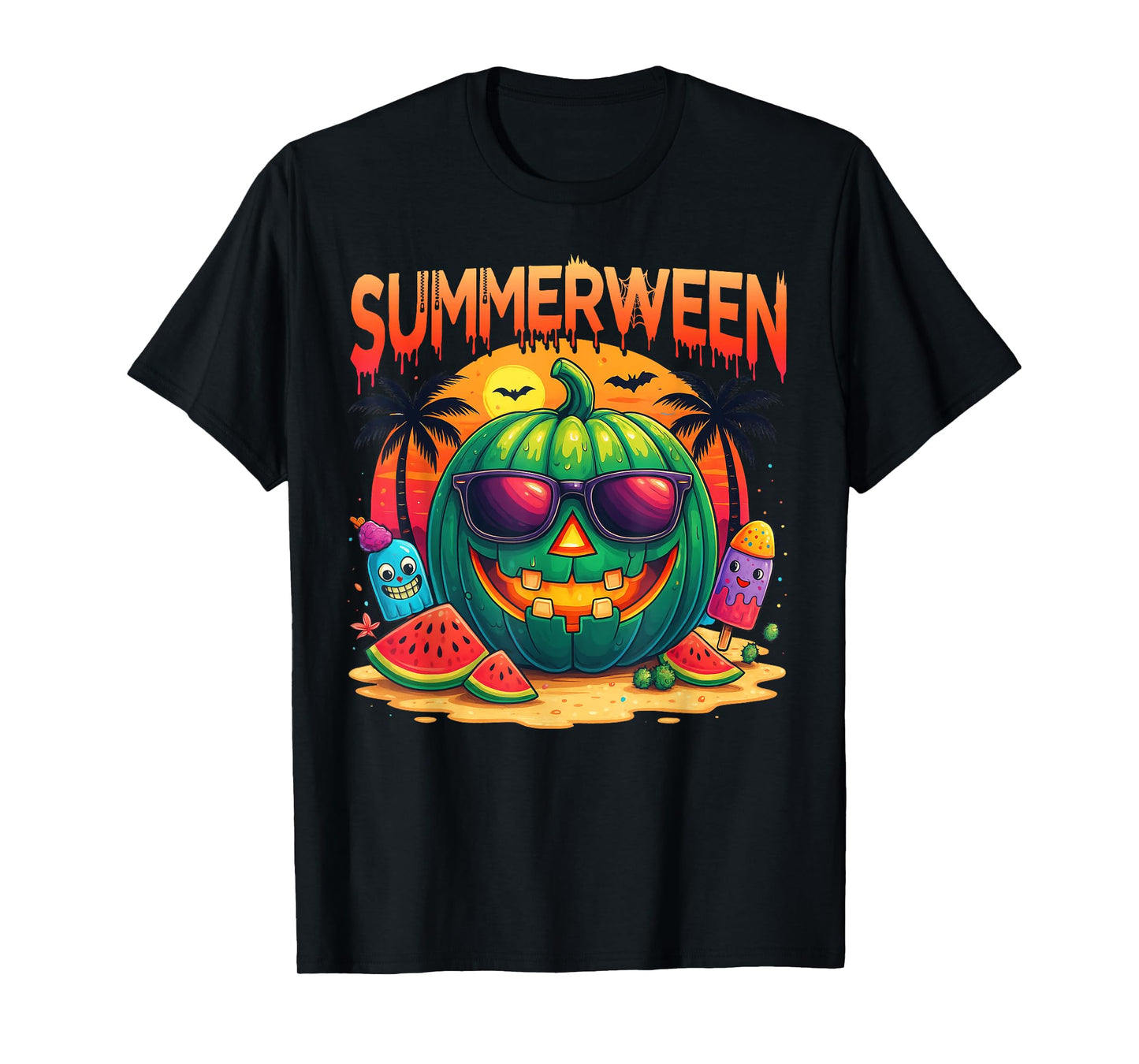 Funny Skeleton Summer Summerween Watermelon Jack-O-Lantern T-Shirt