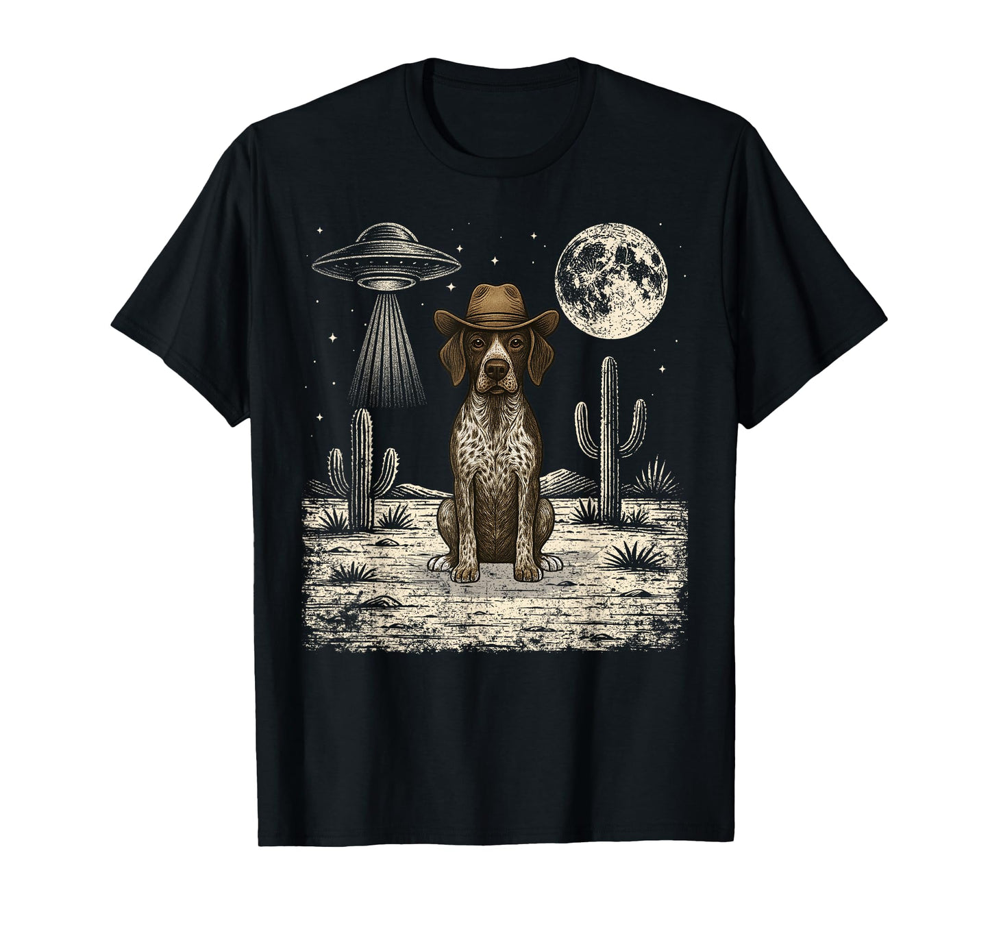 Funny German Shorthaired Pointer Cowboy Western Dog UFO T-Shirt