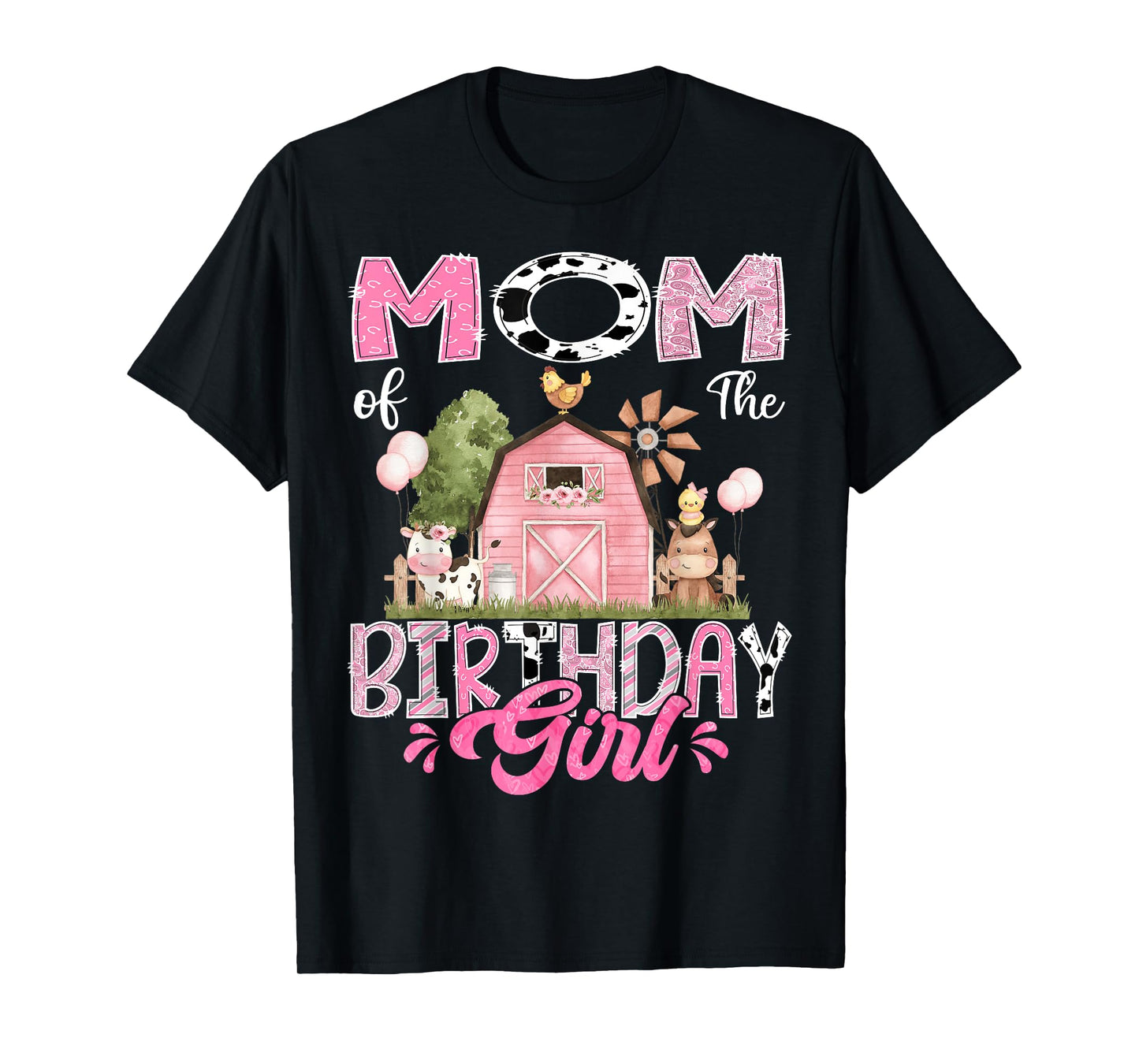 Mom Of The Birthday Girl 1St Birthday Pink Cow Farm T-Shirt
