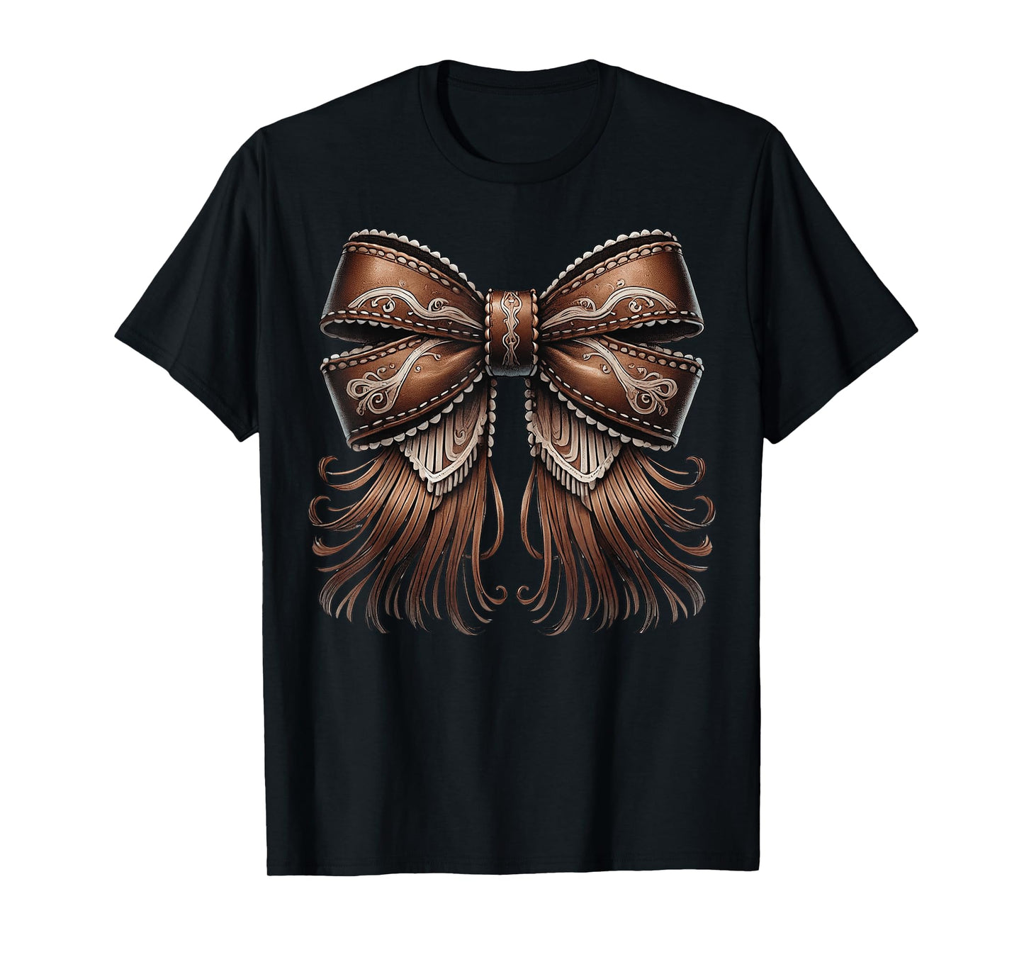 Western Cowgirl Leather Fringe Bow Rodeo Country Coquette T-Shirt