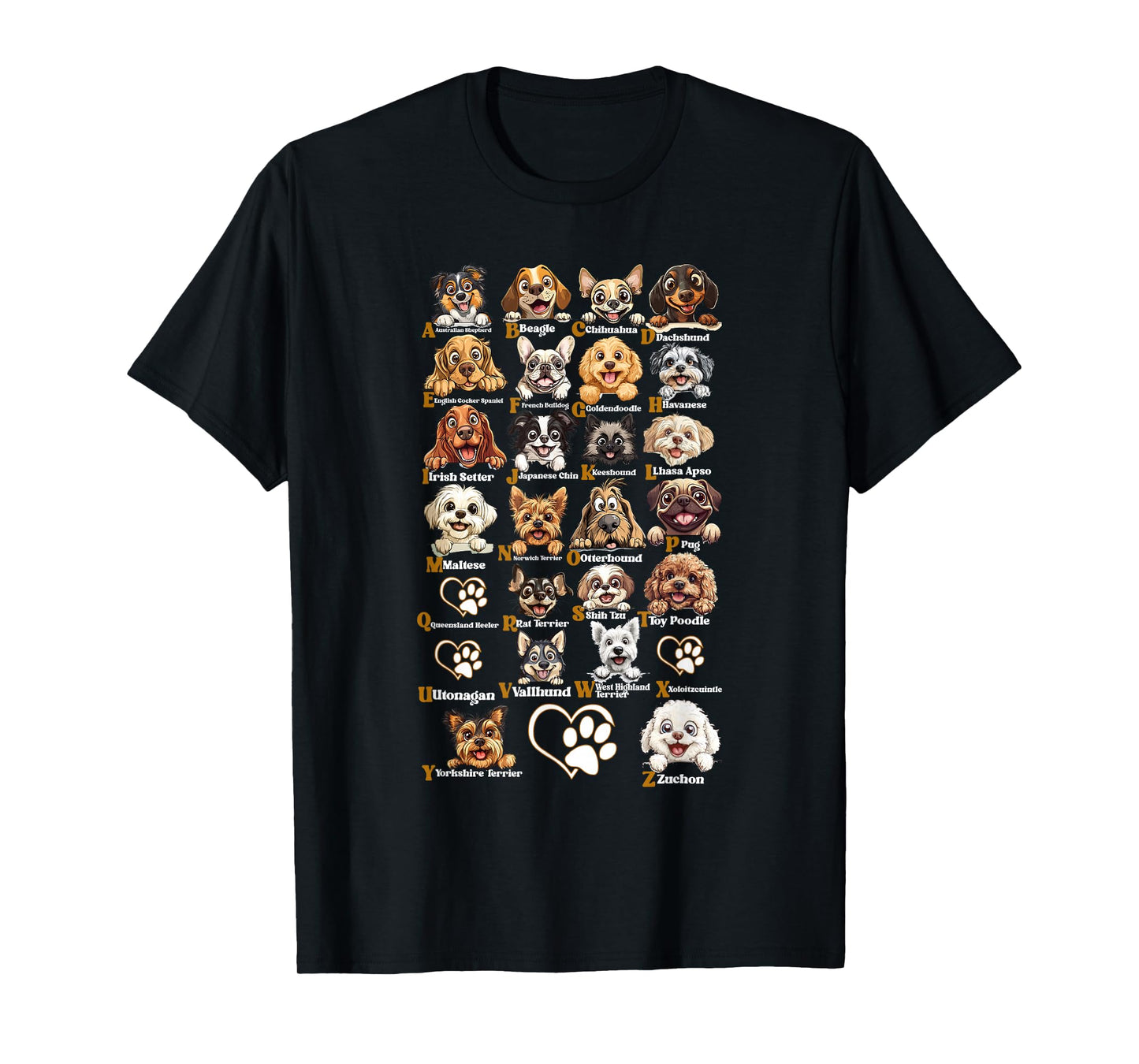 ABC Dog Breeds Identification A-Z Types of Dogs Canine T-Shirt