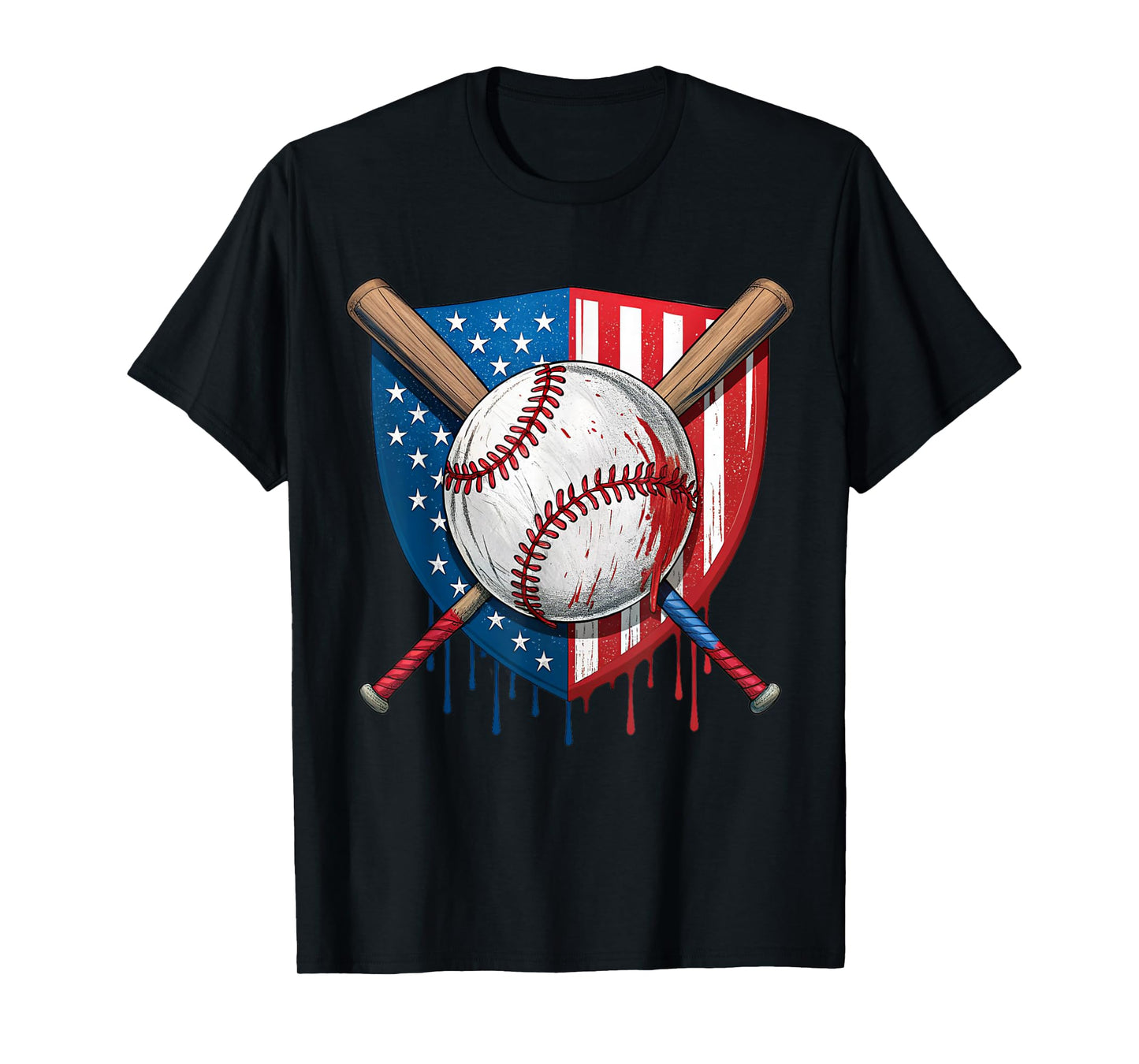 4th of July Baseball Drip Ice Cream Patriotic American Flag T-Shirt