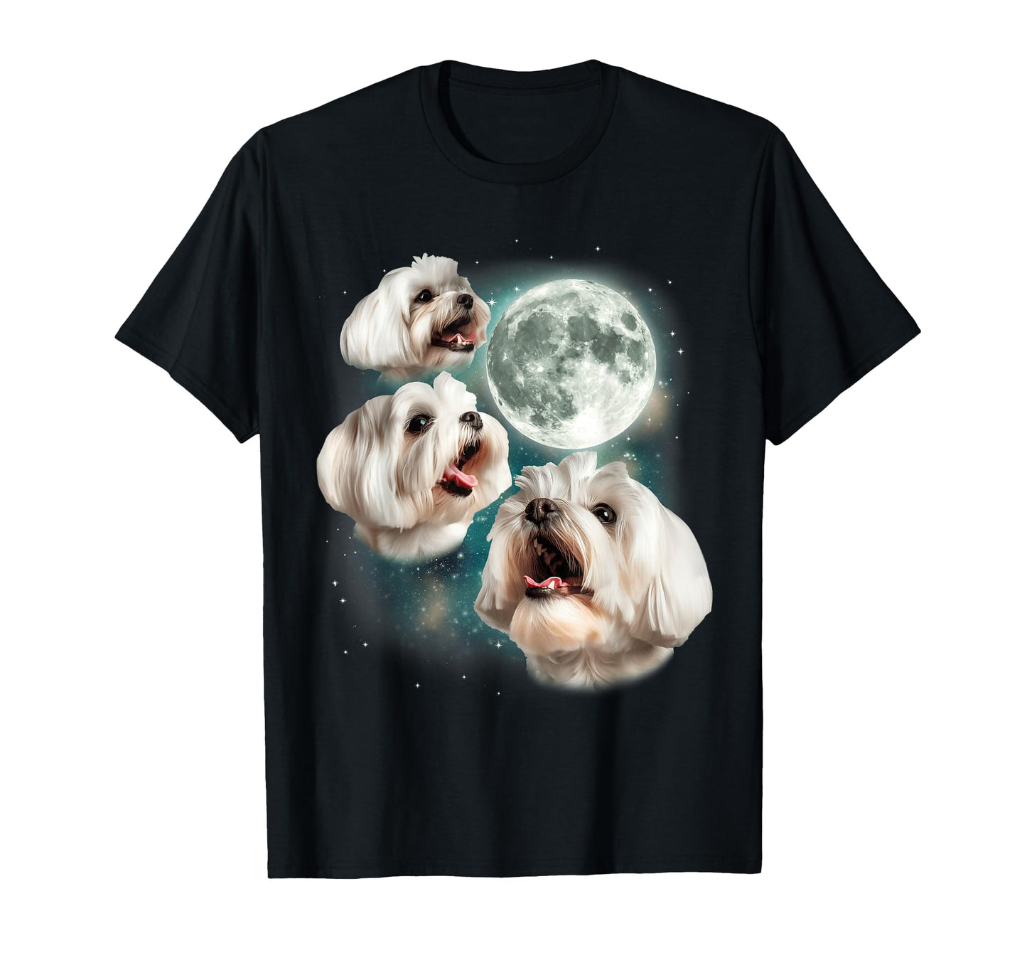 Three Maltese Moon | 3 Cute Howling Dogs Maltese Lover Puppy T-Shirt
