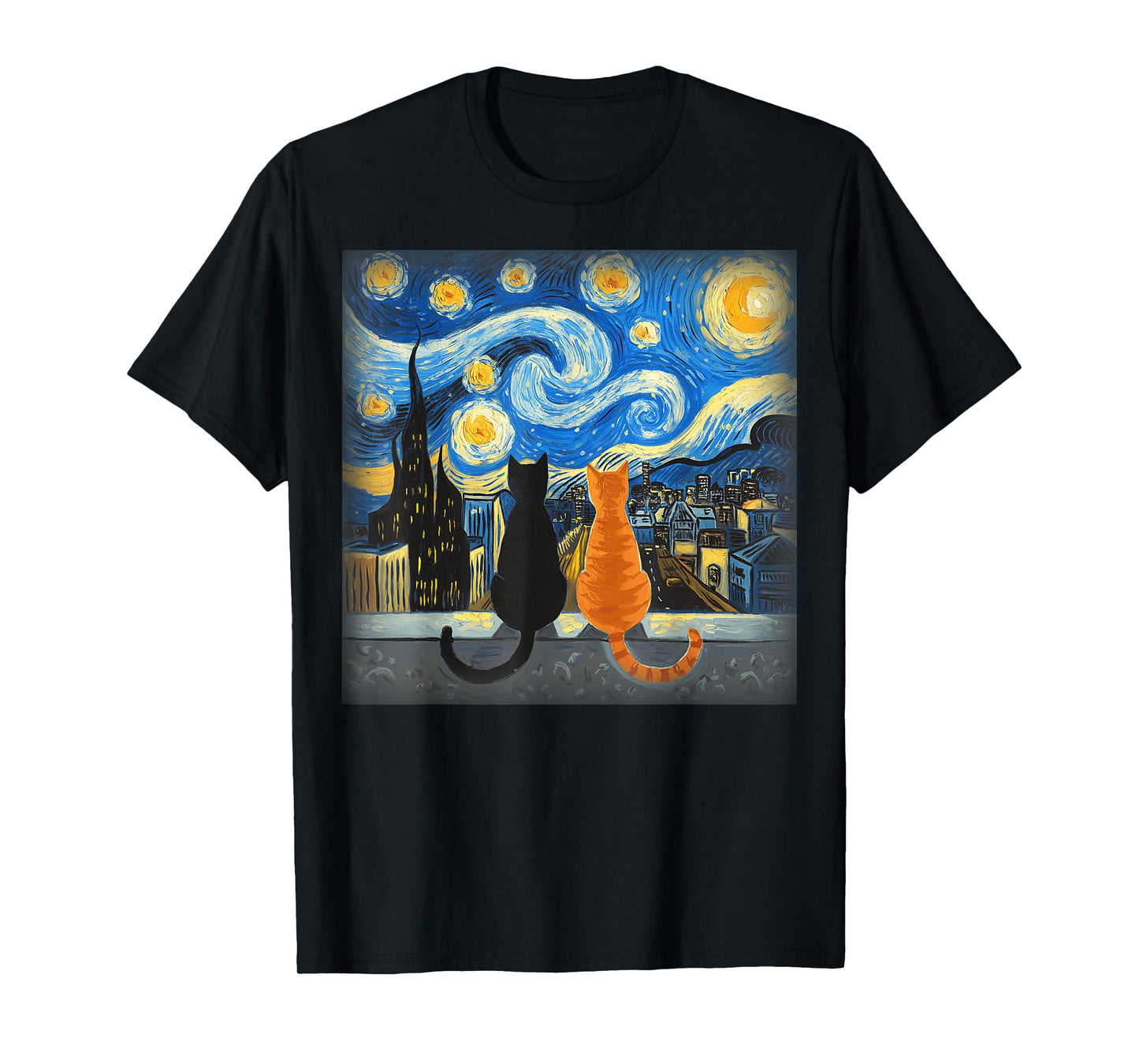 Vincent Van Gogh Starry Night Cat T-Shirt Gift for Cat Mom & Dad