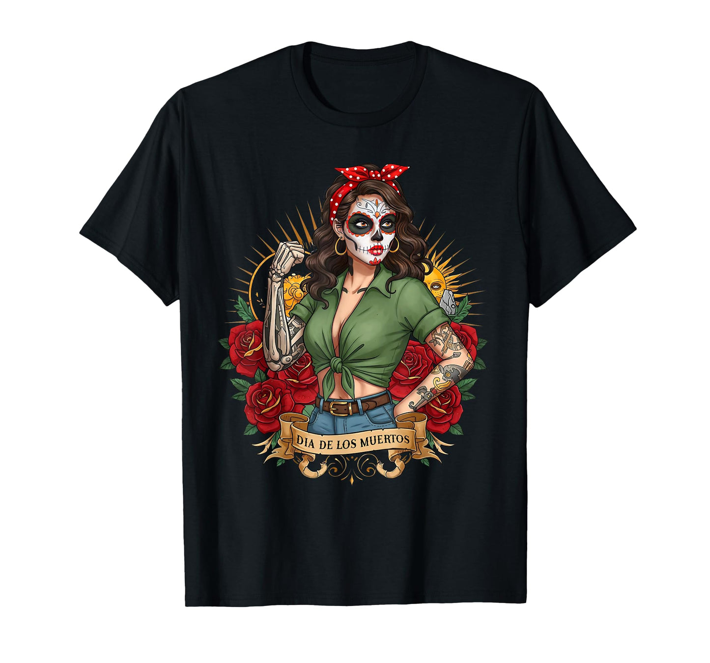 Dia De Los Muertos Rose Flower Woman Catrina Day Of The Dead T-Shirt