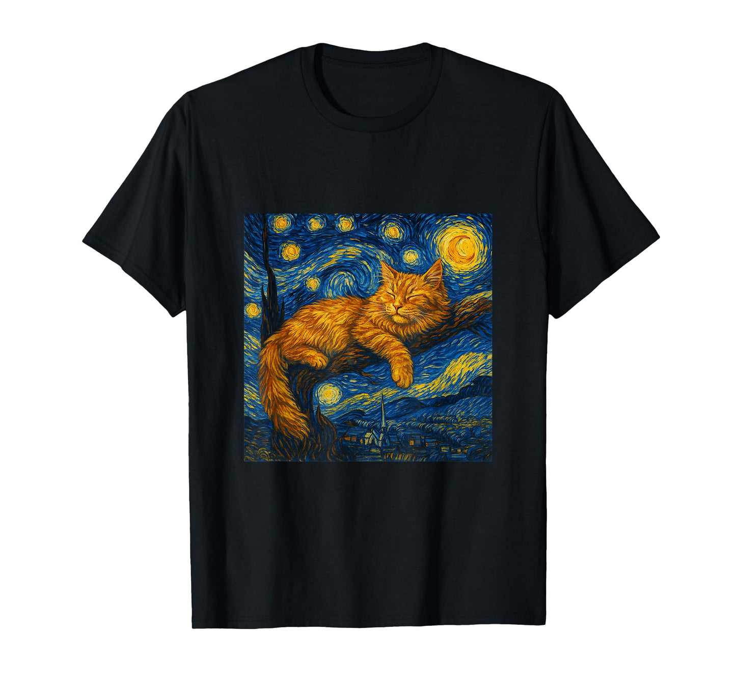 Gifts Maine Coon Cat Starry Night Painting Men Women Kids T-Shirt