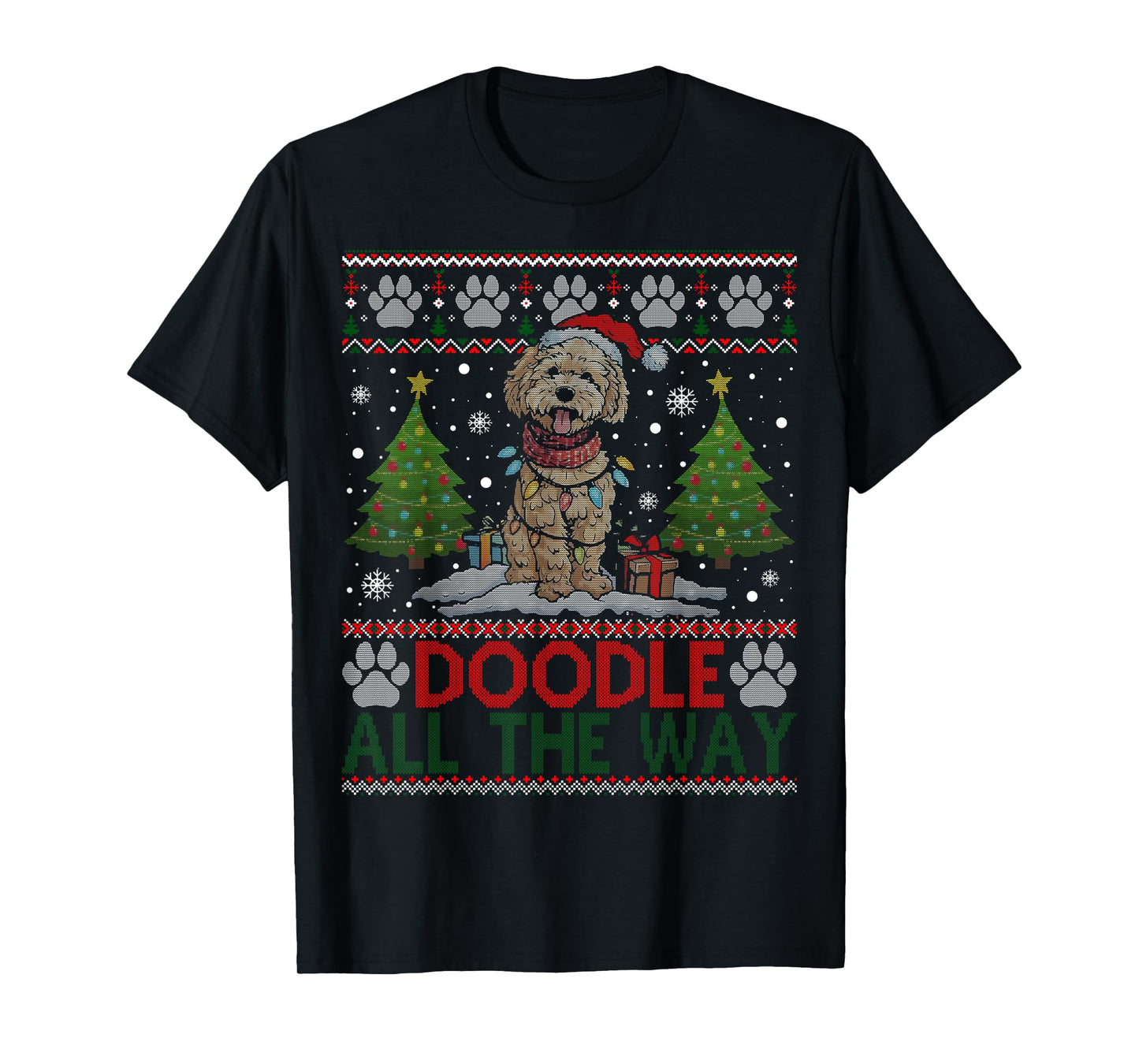 Doodle All The Way Labradoodle Santa Hat Christmas Ugly T-Shirt