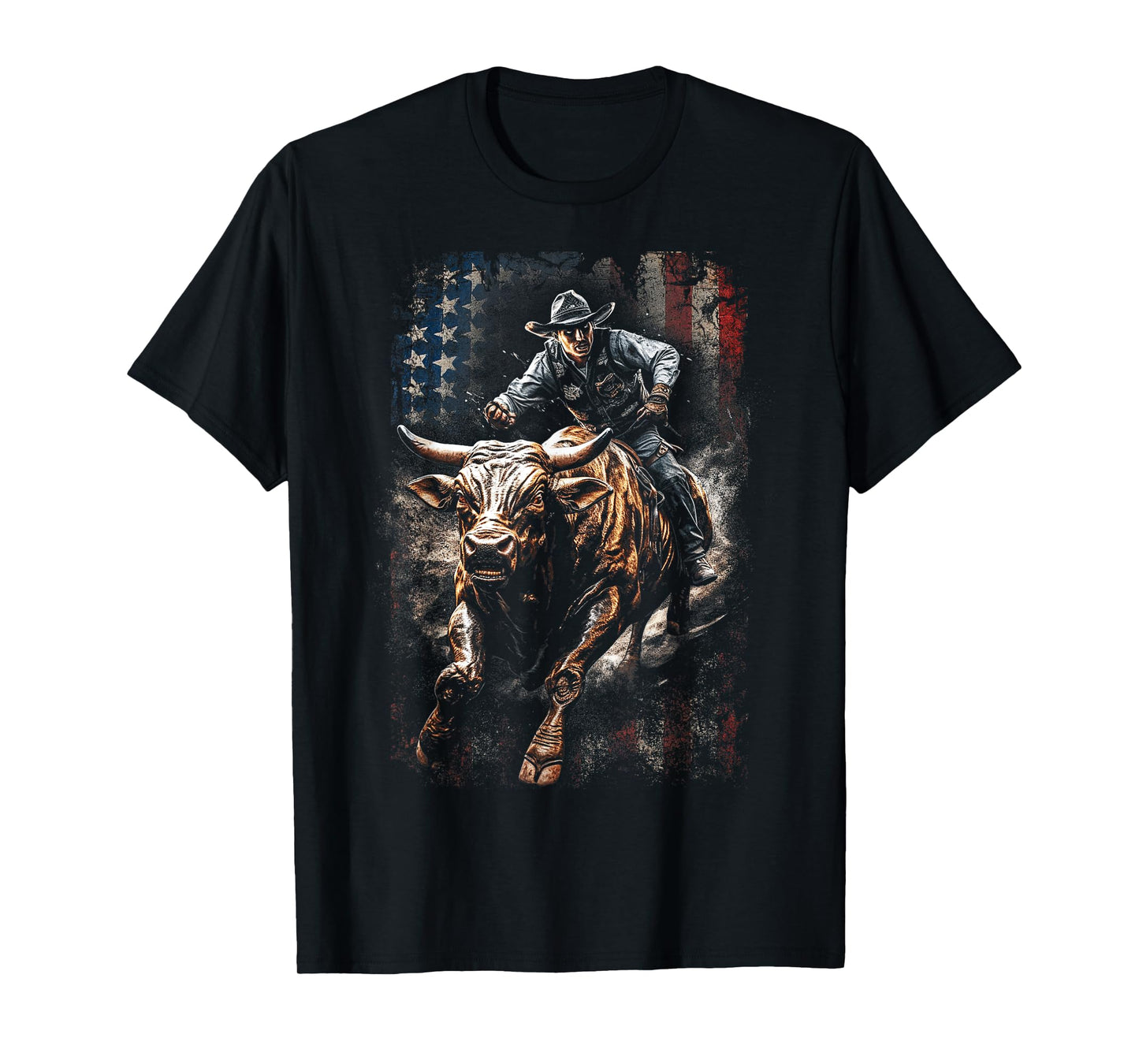 Vintage American Flag Bucking Bull Riding Patriotism Rodeo T-Shirt for Women Kids Men