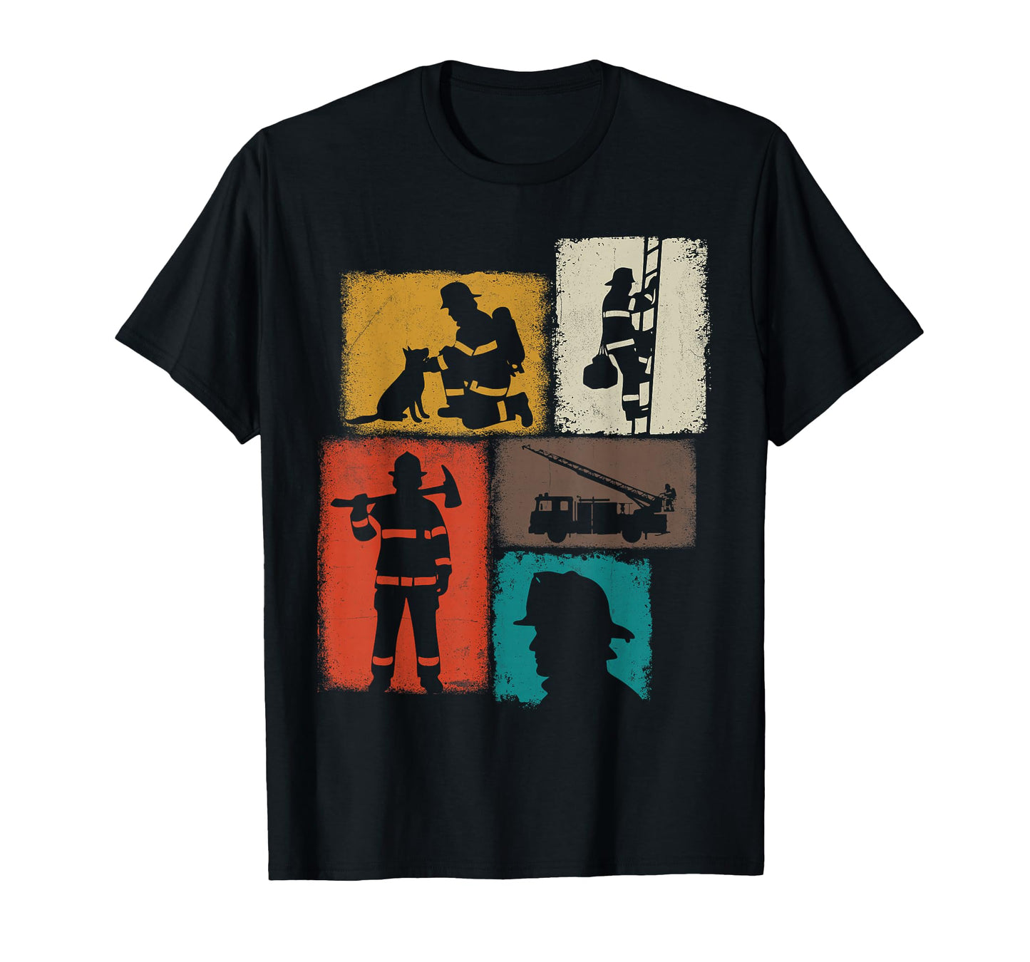 Firefighter Vintage Collage Fireman Men Hero T-Shirt