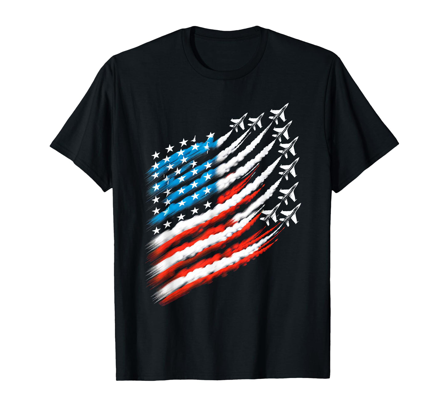 American Patriotic Fighter Jets USA Flag Waving 4th of July Women Men T-Shirt