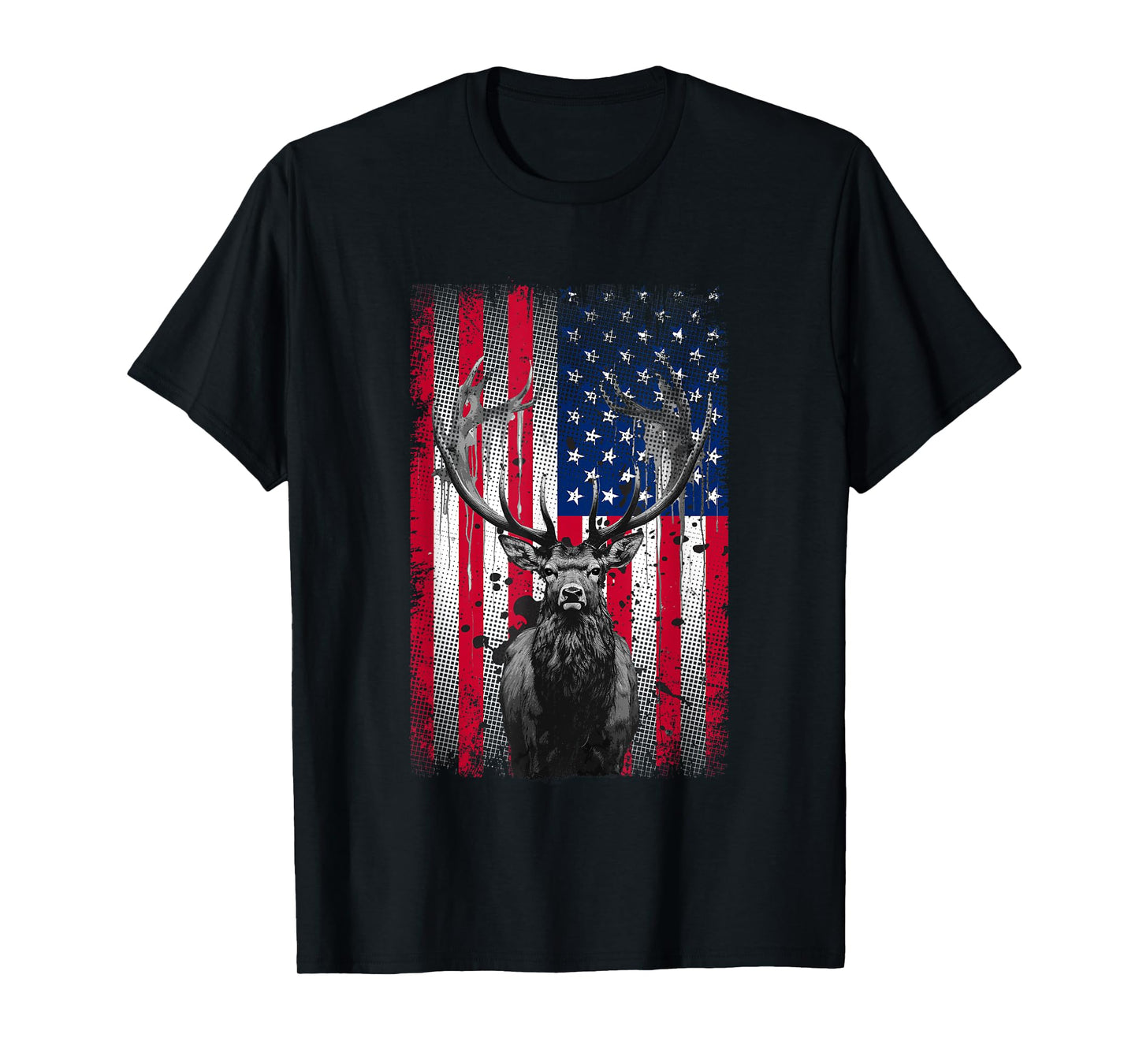 American Flag Outdoor Antlers Elk Deer T-Shirt for Women Kids Men