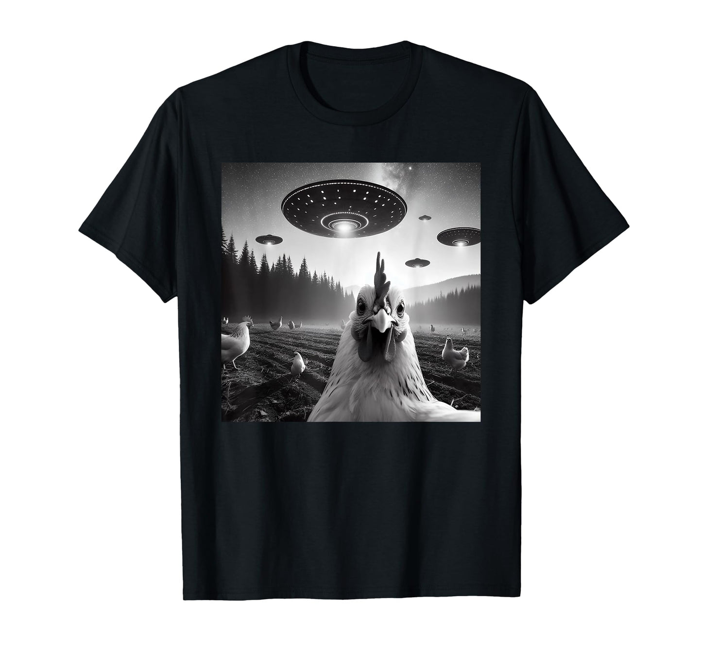 Chicken Selfie With Alien UFO Tee Funny Gifts Men Women Kids T-Shirt