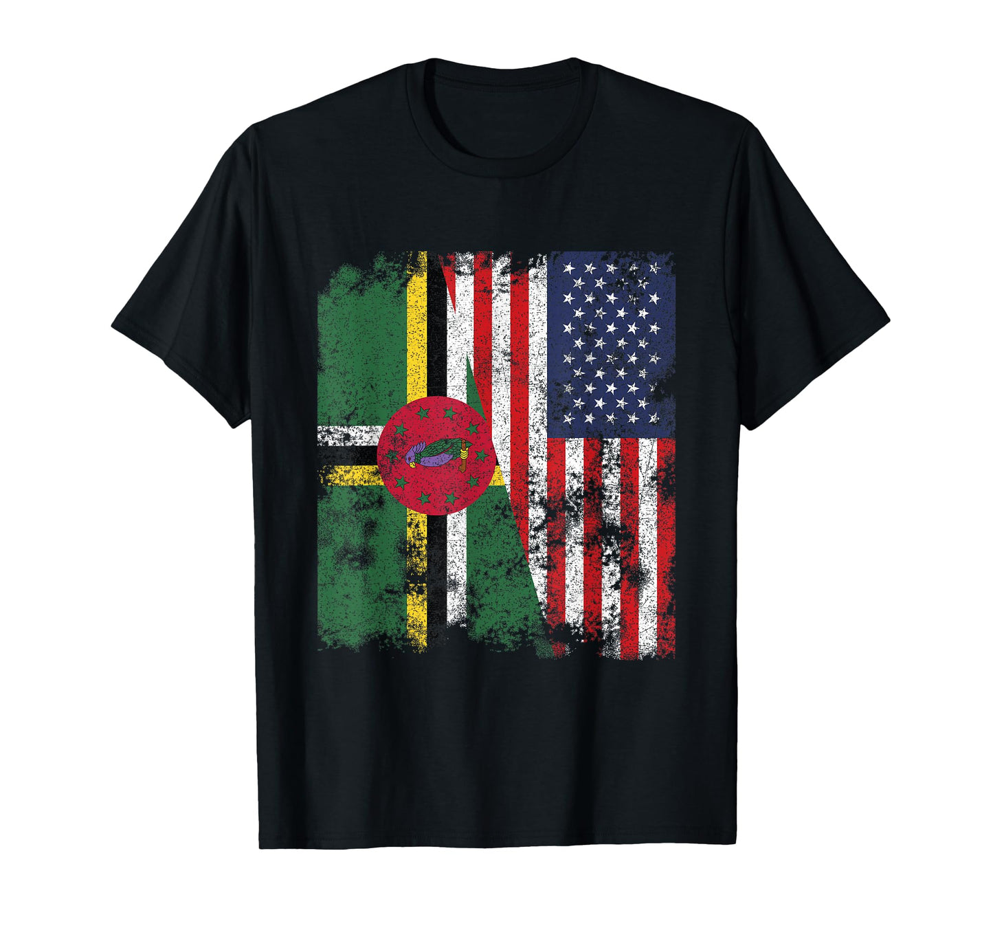 Dominica USA Flag Distressed - Half American T-Shirt for Women Kids Men