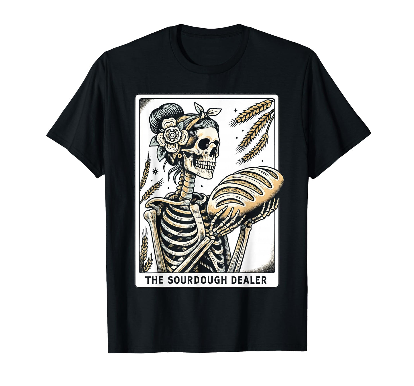 Sourdough Bread Skeleton Tarot Card Homemaker Baking Art T-Shirt