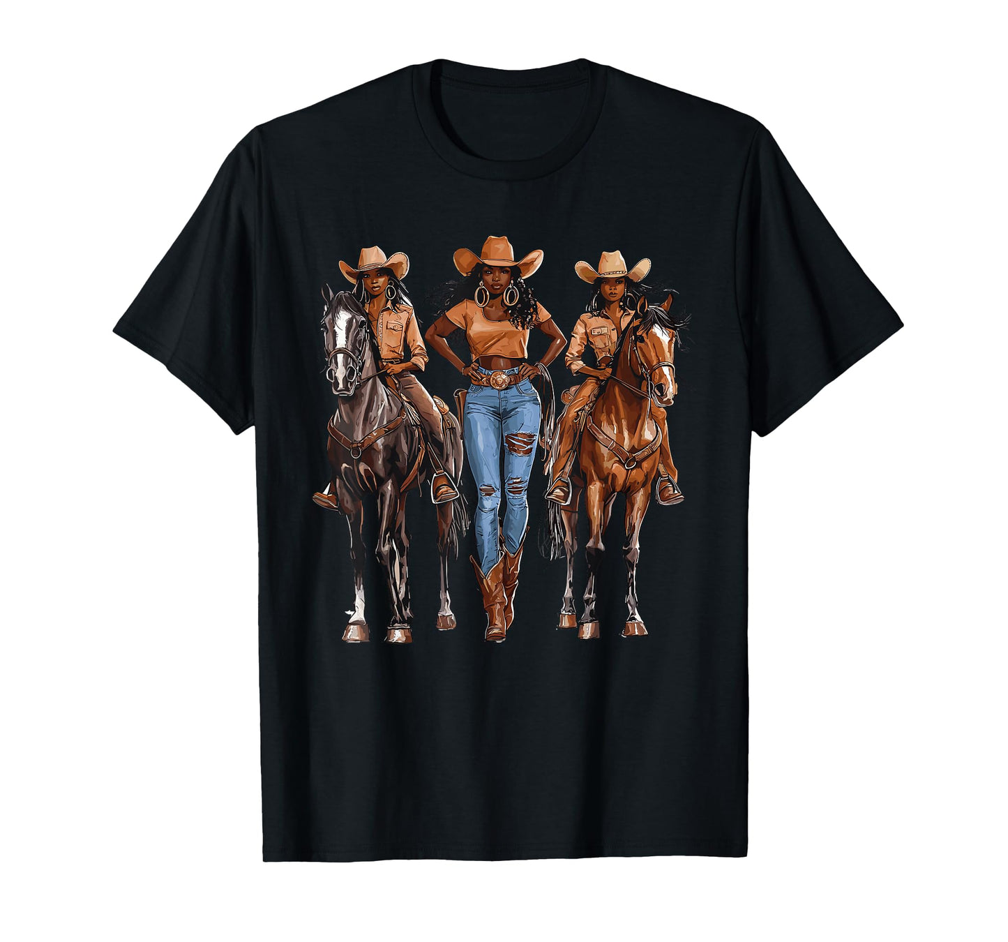 Black African American Cowgirl Western Country Texas Rodeo T-Shirt