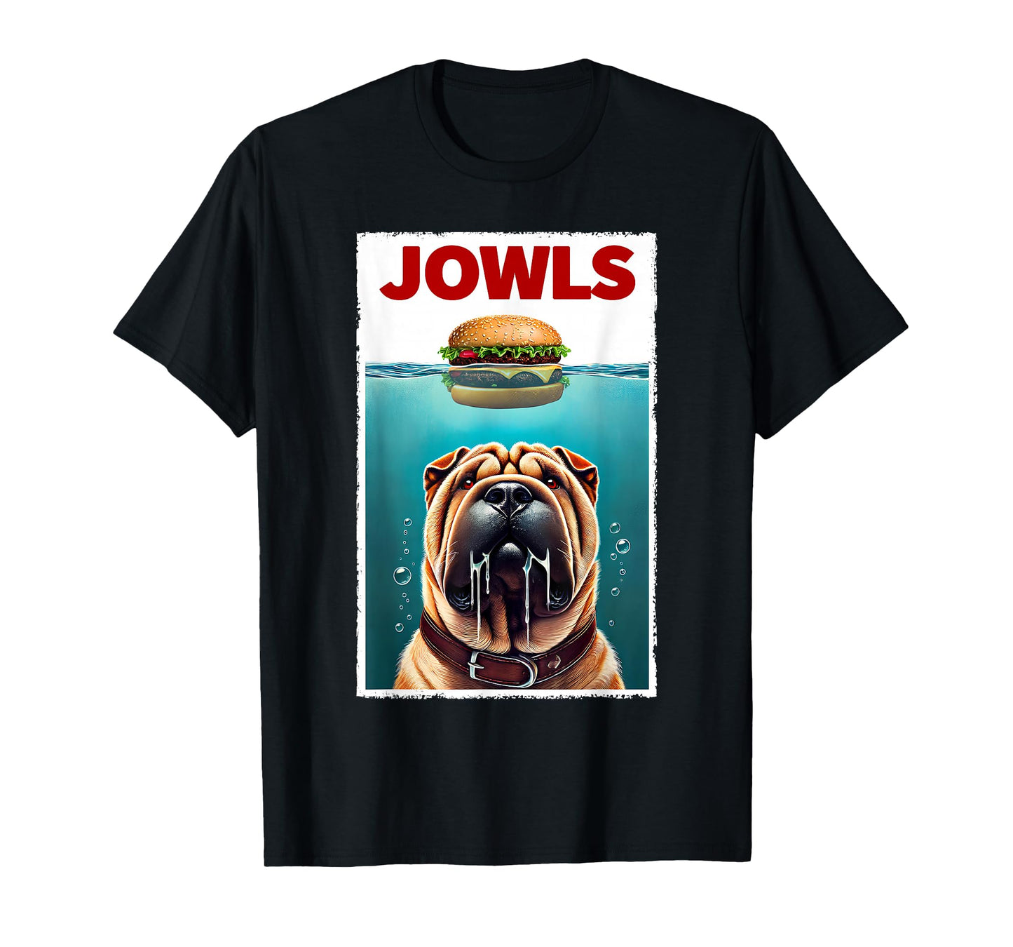 Funny Chinese Shar-Pei and Hamburger Parody Jowls Dog Lover T-Shirt