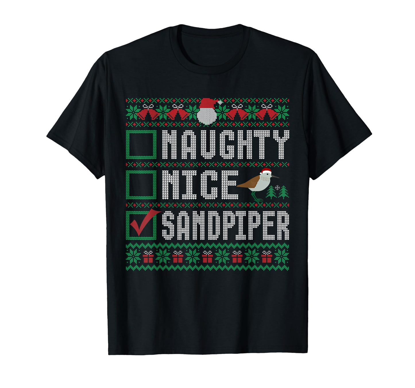 Naughty Nice Sandpiper Birds Animal Lovers Christmas List T-Shirt