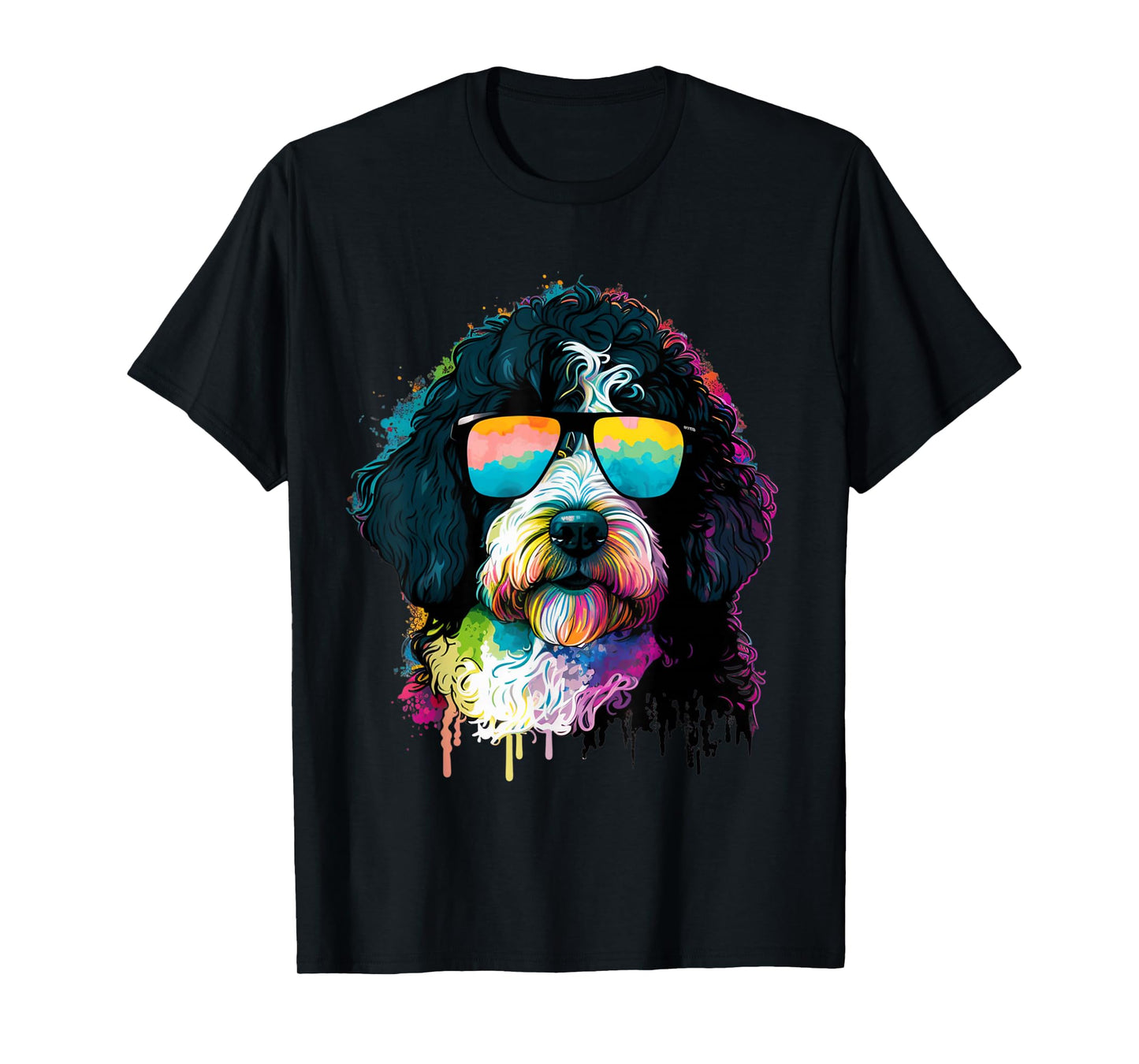 Cute Bernedoodle With Sunglasses Colorful Graphic Dog Lover T-Shirt